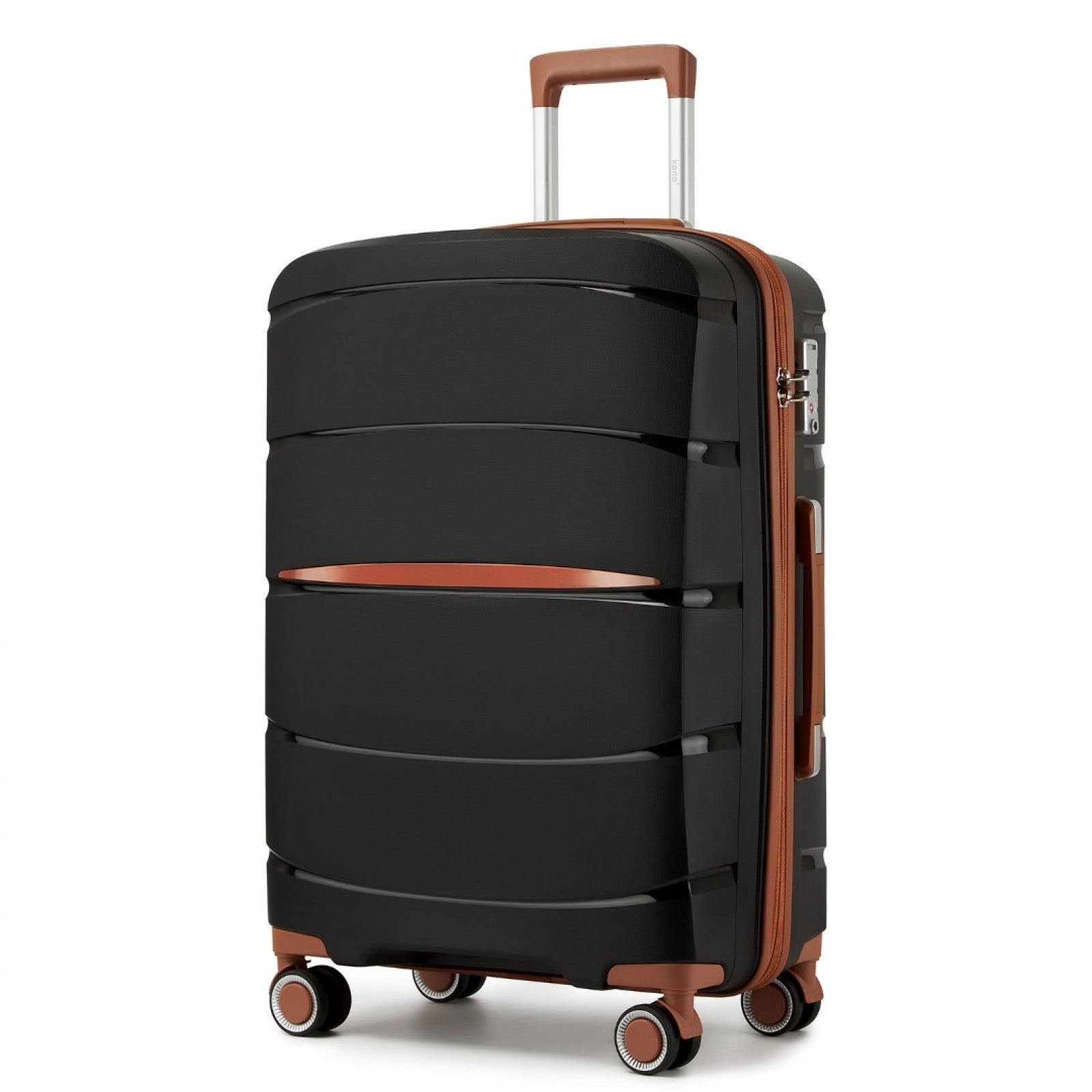 Kono 24-Inch PP Modern Scratch-Resistant Medium Suitcase with TSA Lock & Stylish Brown Accents - Black and Brown