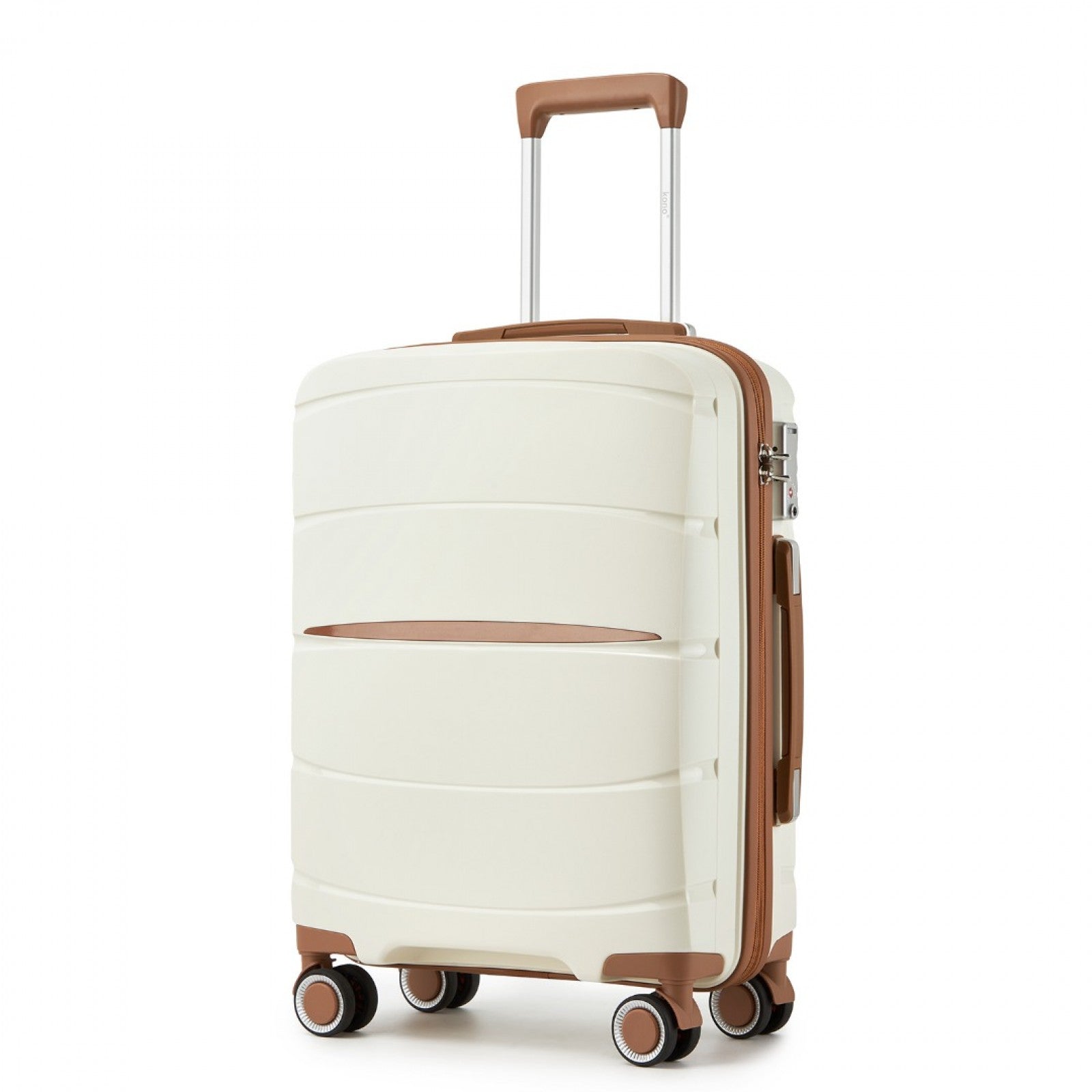 Kono 20-Inch PP Modern Scratch-Resistant Cabin Suitcase with TSA Lock & Stylish Brown Accents - Cream and Brown