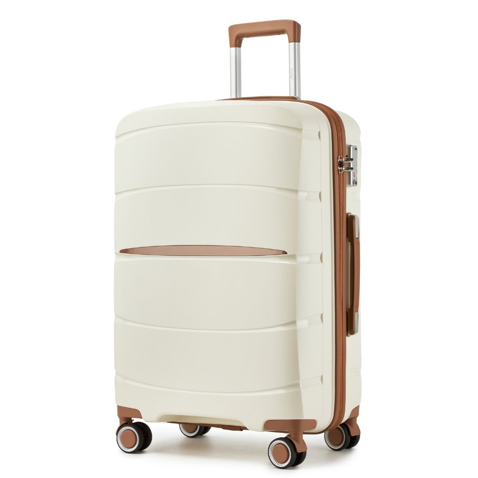 Kono 24-Inch PP Modern Scratch-Resistant Medium Suitcase with TSA Lock & Stylish Brown Accents - Cream and Brown