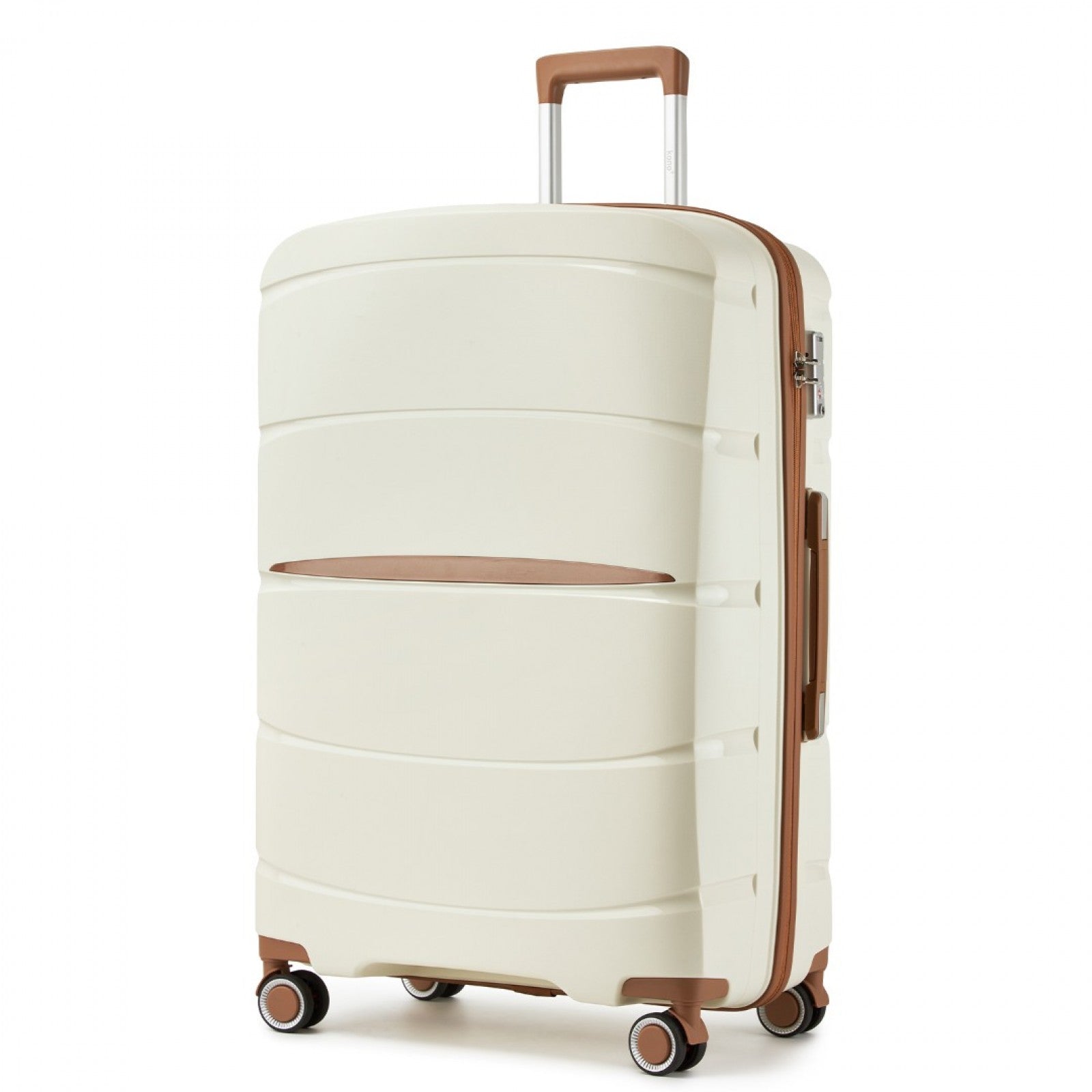 Kono 28-Inch PP Modern Scratch-Resistant Large Suitcase with TSA Lock & Stylish Brown Accents - Cream and Brown