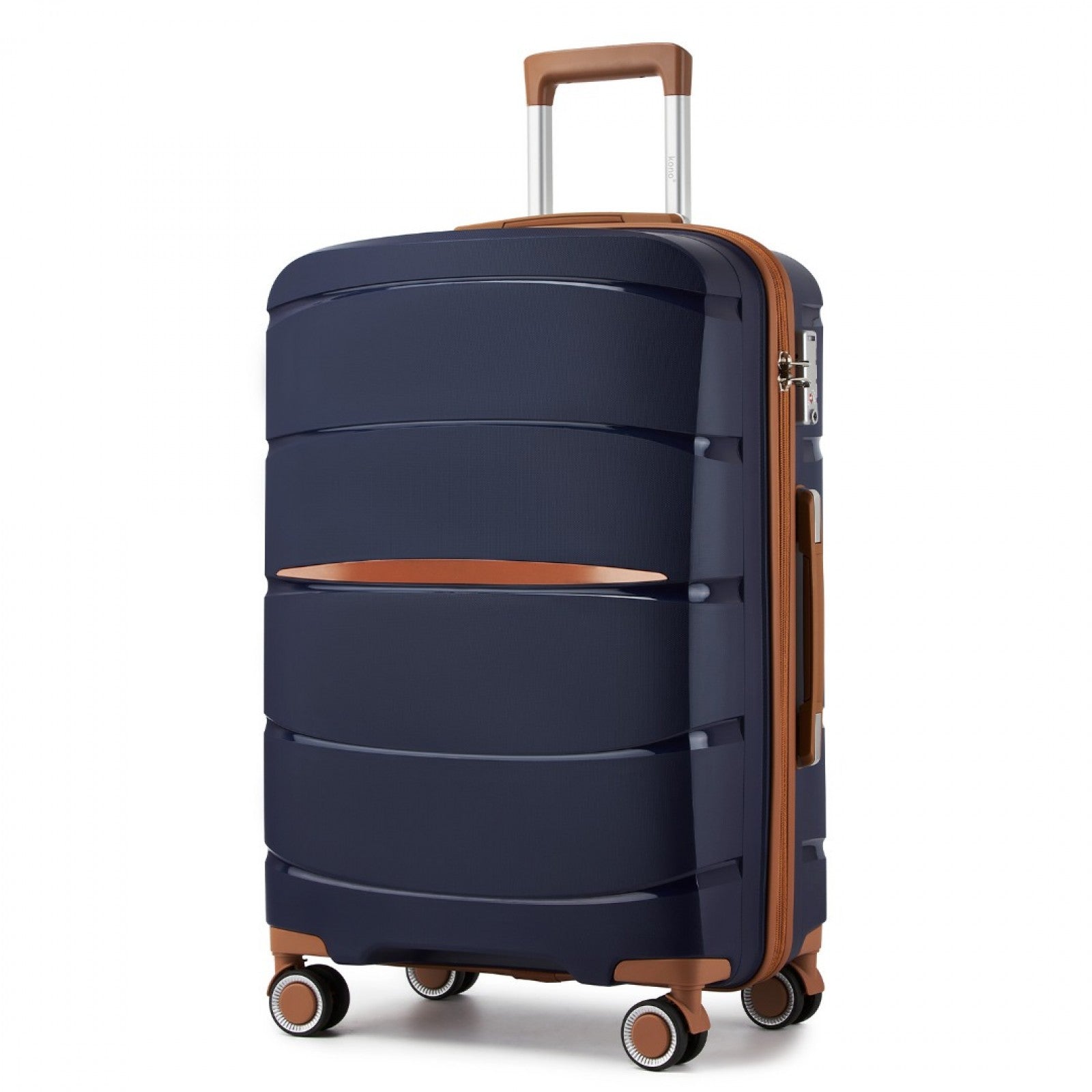 Kono 24-Inch PP Modern Scratch-Resistant Medium Suitcase with TSA Lock & Stylish Brown Accents - Navy and Brown