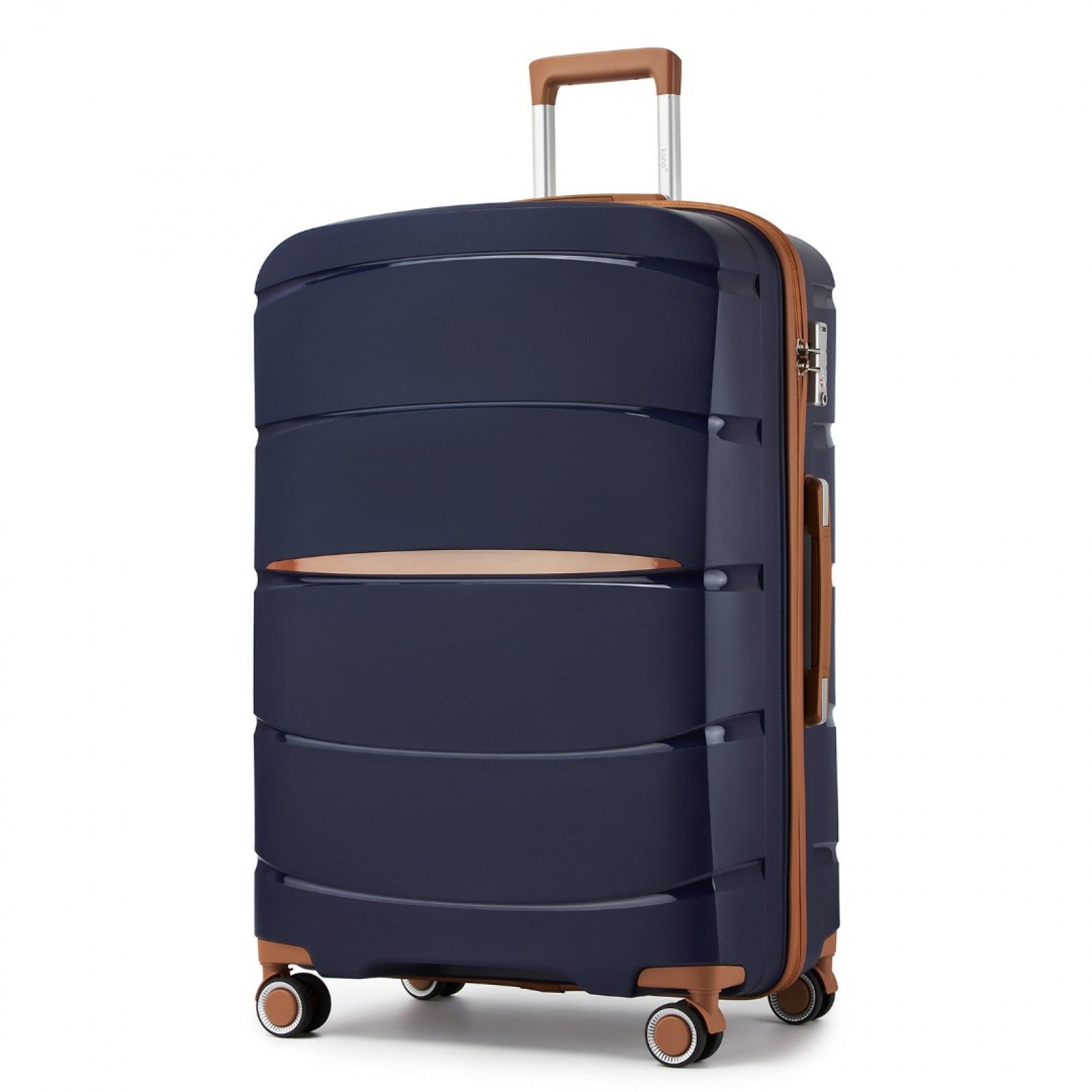 Kono 28-Inch PP Modern Scratch-Resistant Large Suitcase with TSA Lock & Stylish Brown Accents - Navy and Brown