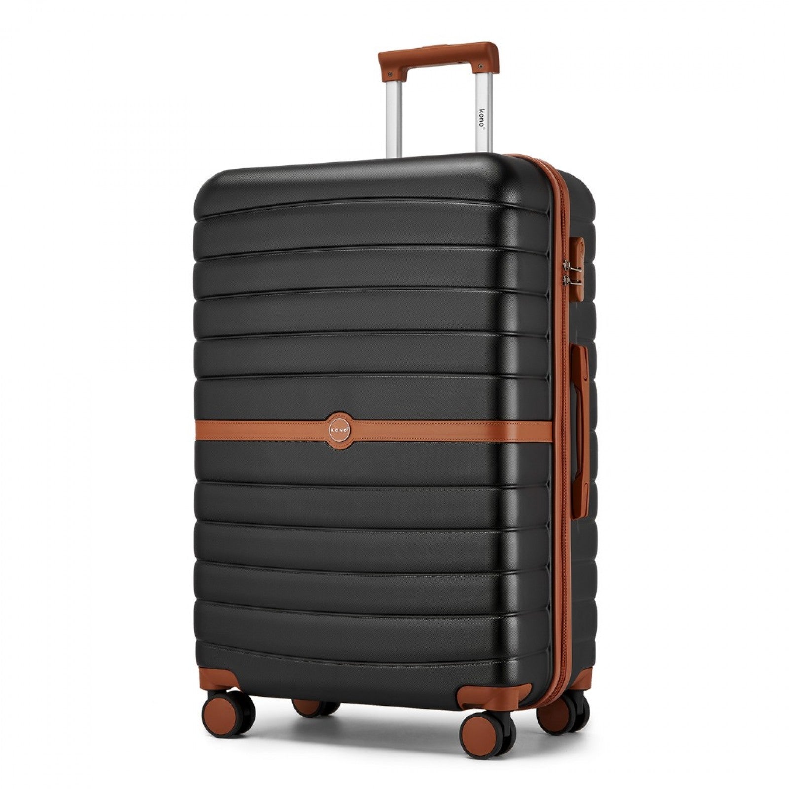 Kono ABS+PC 28-Inch Striped Design with Colour-Block Details Large Checked Luggage for Longer Travels - Black and Brown