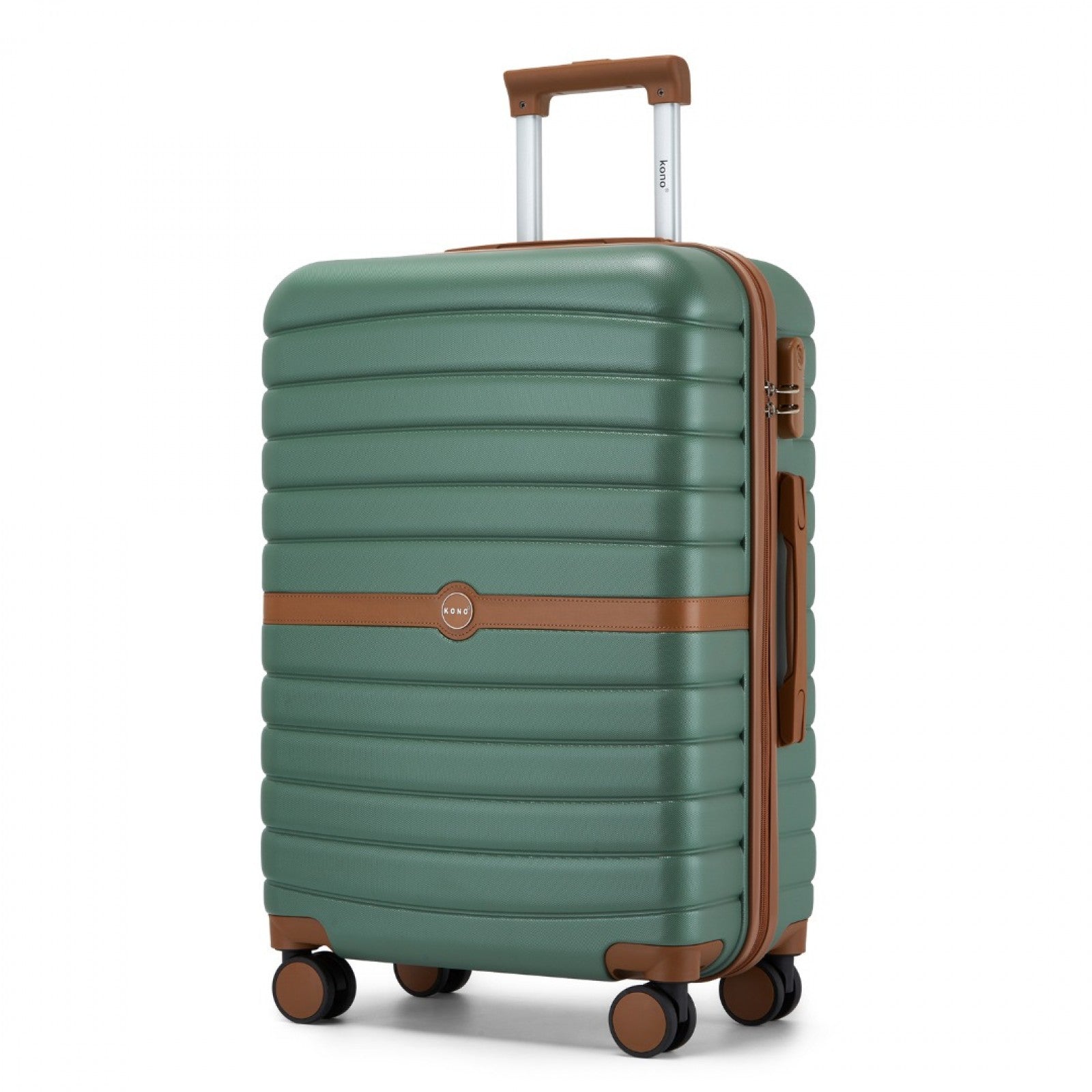 Kono ABS+PC 24-Inch Striped Design with Colour-Block Details Medium Suitcase with Spinner Silent Wheels - Green and Brown