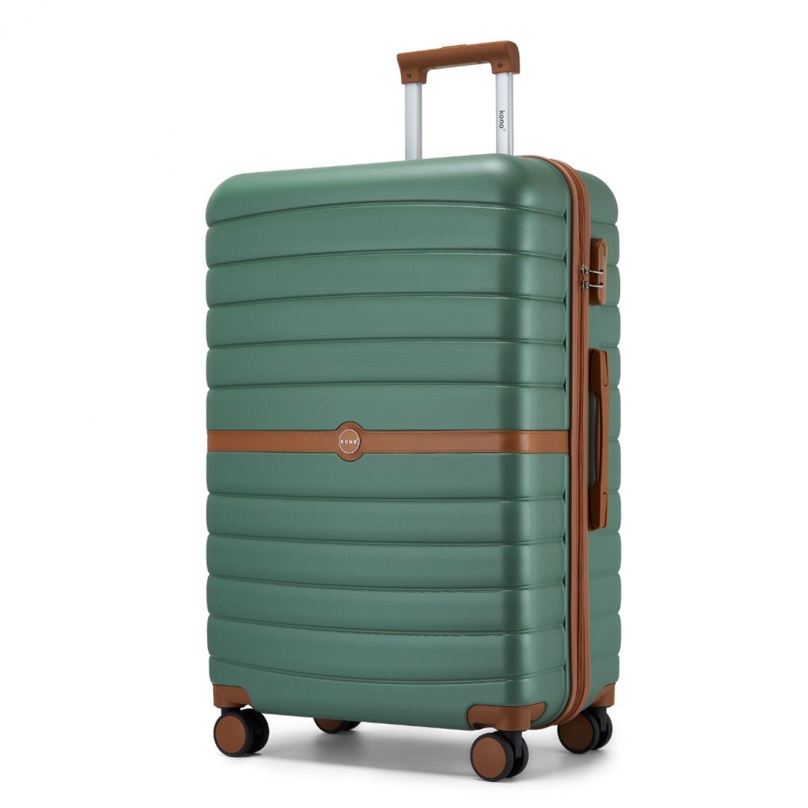 Kono ABS+PC 28-Inch Striped Design with Colour-Block Details Large Checked Luggage for Longer Travels - Green and Brown