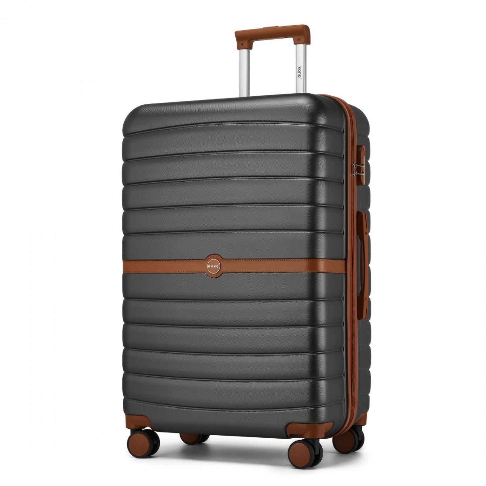 Kono ABS+PC 28-Inch Striped Design with Colour-Block Details Large Checked Luggage for Longer Travels - Grey and Brown