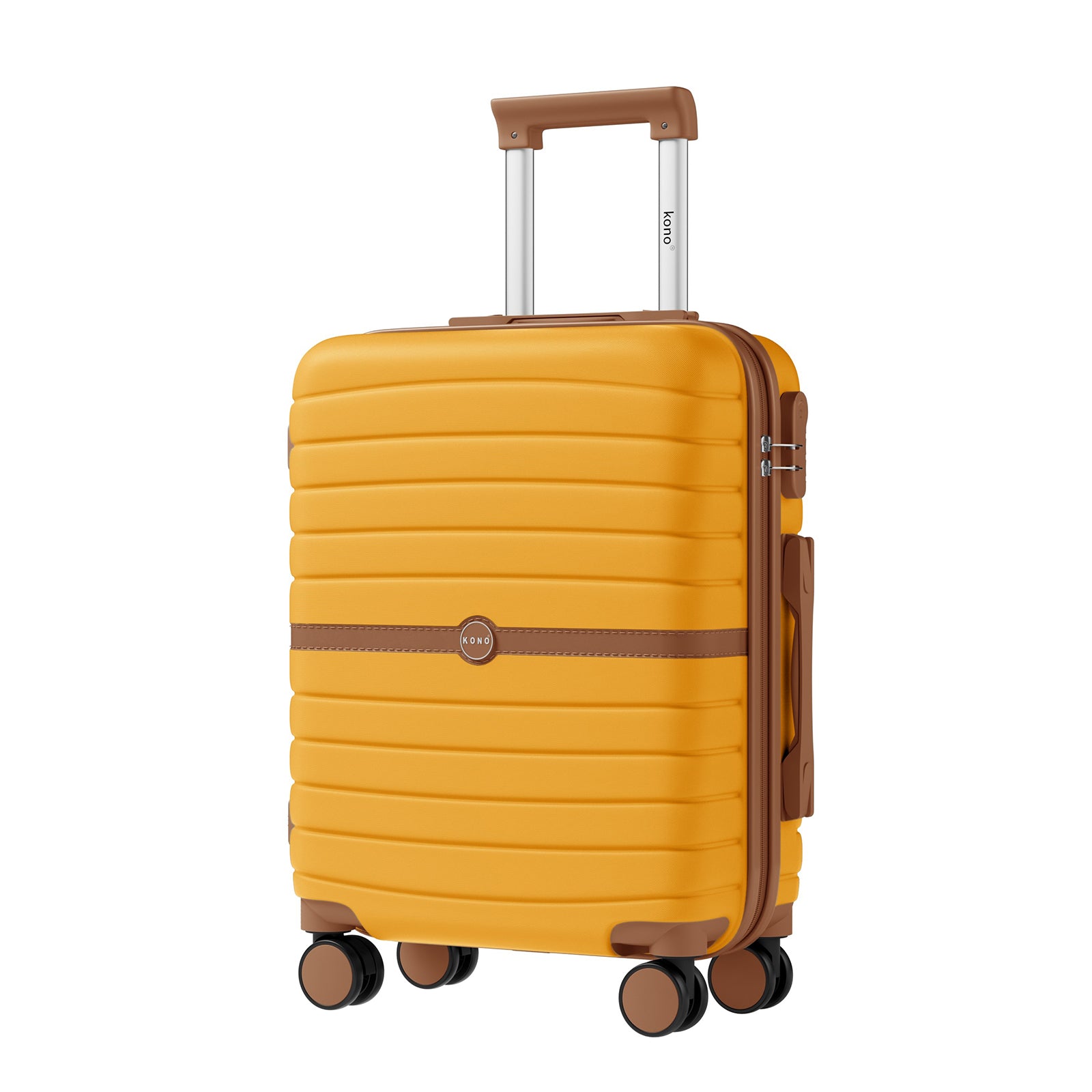Kono ABS+PC 20-Inch Striped Design with Colour-Block Details Carry-On Cabin Suitcase with Silent Spinner Wheels - Yellow and Brown