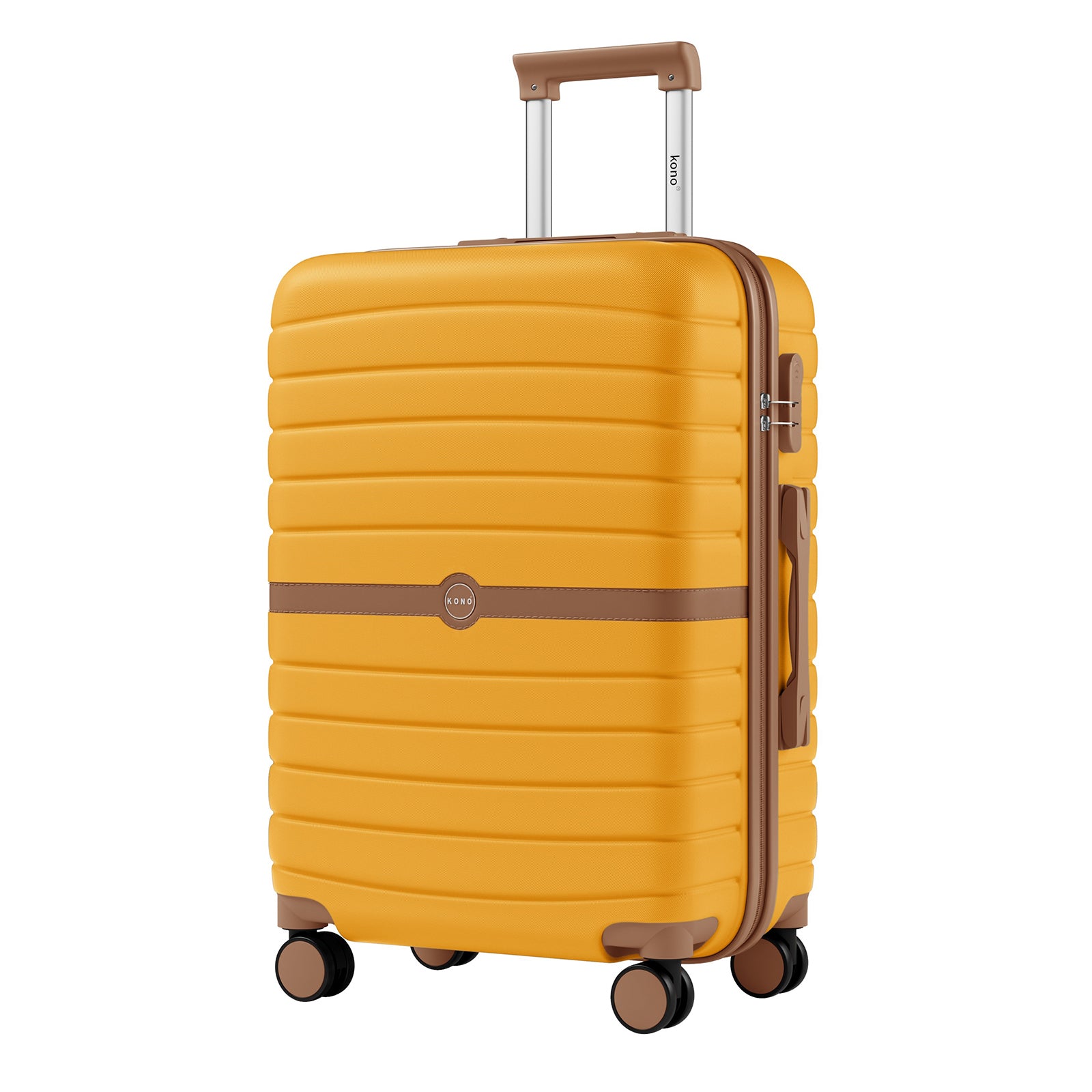 Kono ABS+PC 24-Inch Striped Design with Colour-Block Details Medium Suitcase with Spinner Silent Wheels - Yellow and Brown