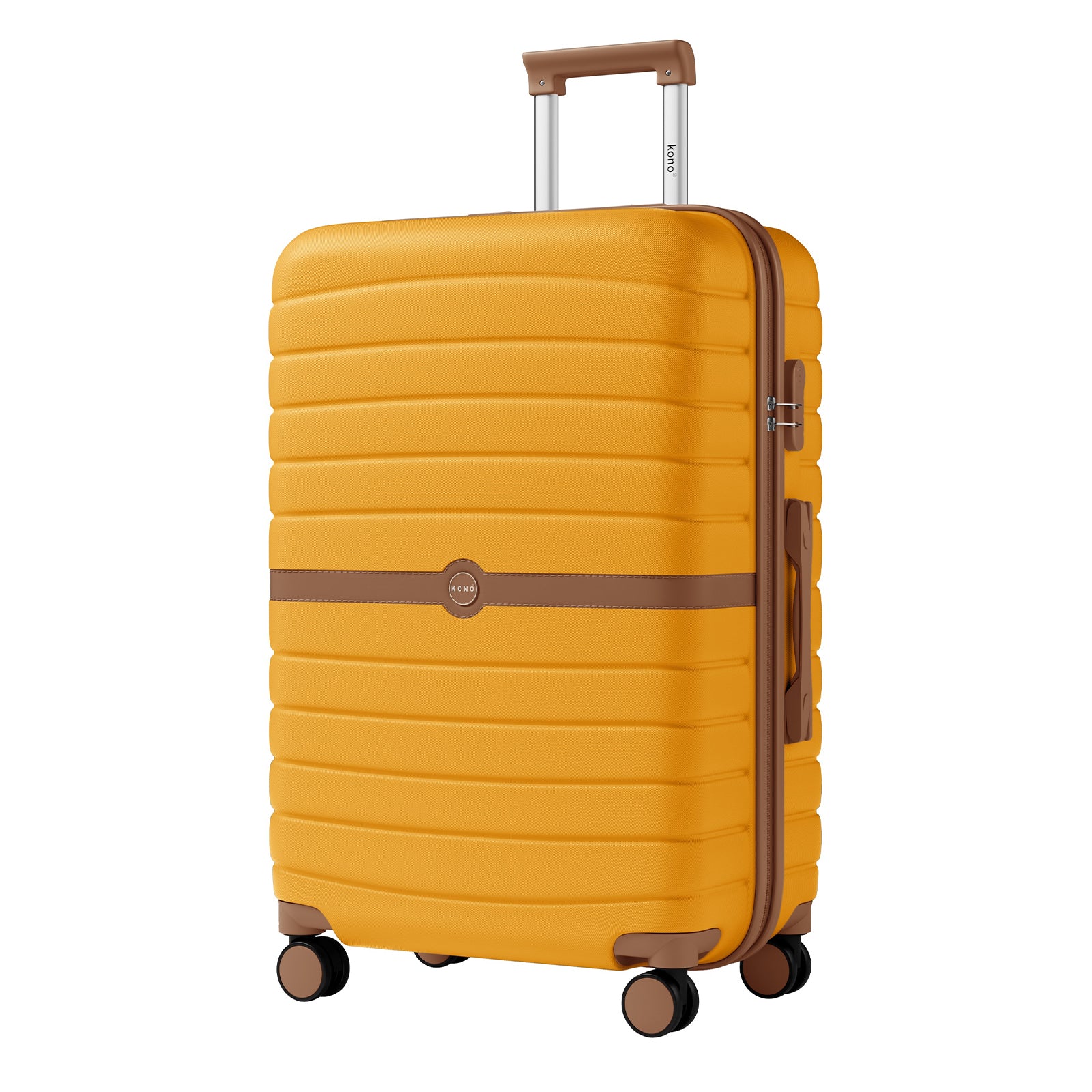 Kono ABS+PC 28-Inch Striped Design with Colour-Block Details Large Checked Luggage for Longer Travels - Yellow and Brown