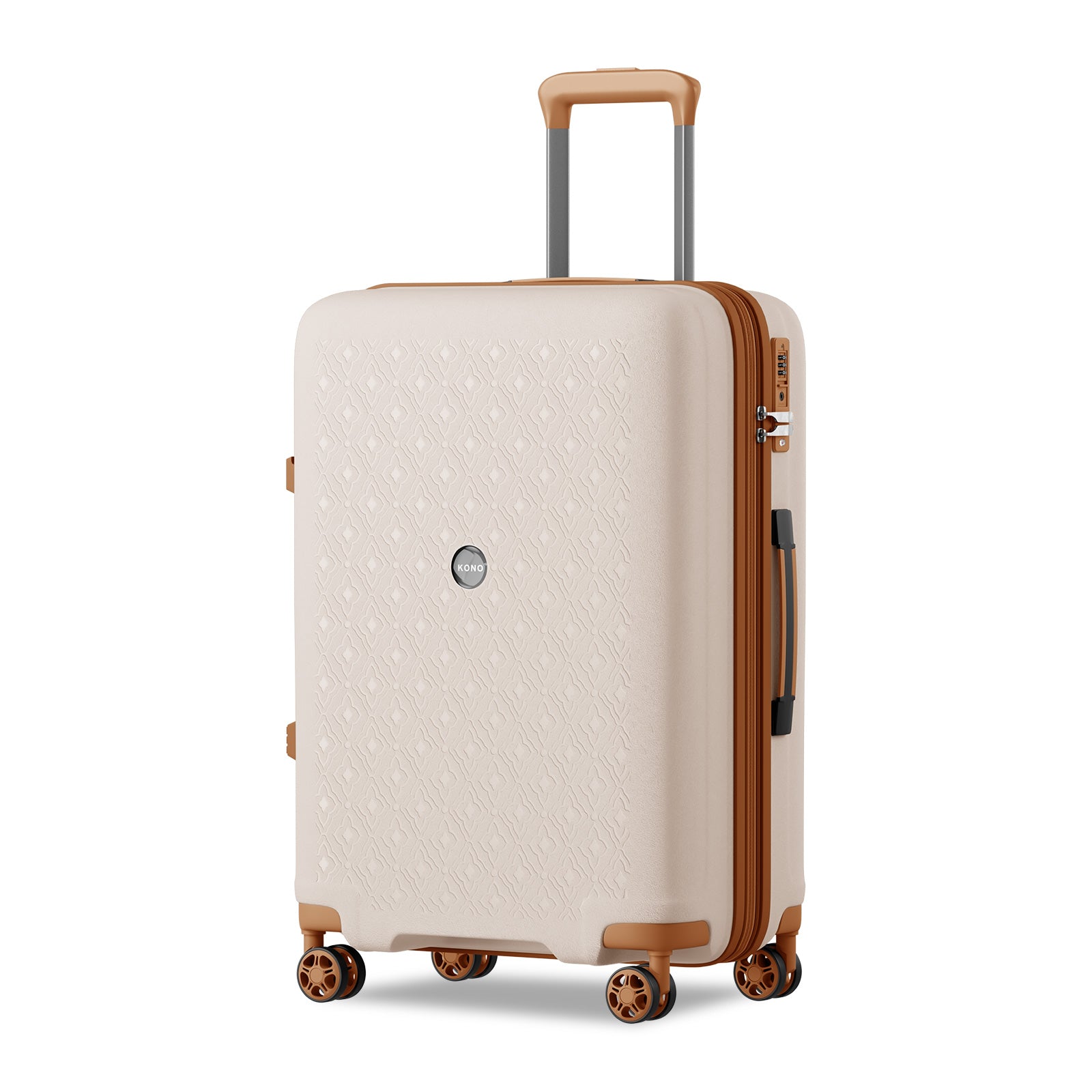 Kono PP 24-inch Hard Shell Expandable Luggage–Lightweight Suitcase with TSA Lock & Built-in Cup Holder - Beige and Brown