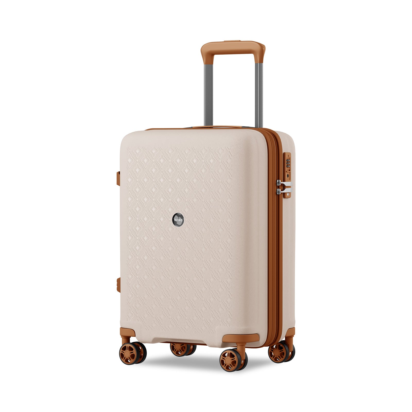 Kono PP 20-inch Hard Shell Expandable Luggage-Lightweight Suitcase with TSA Lock & Built-in Cup Holder - Beige and Brown