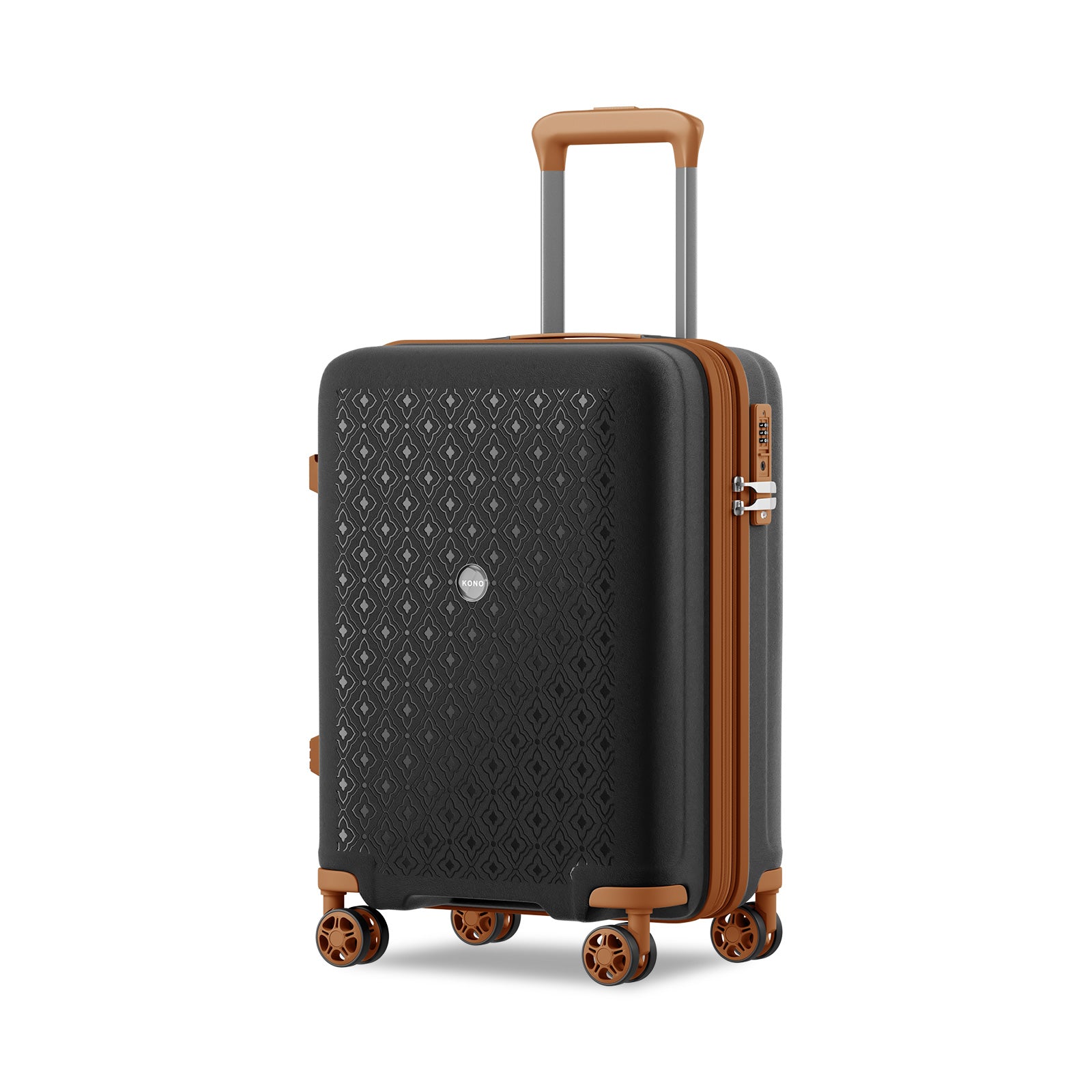 Kono PP 20-inch Hard Shell Expandable Luggage-Lightweight Suitcase with TSA Lock & Built-in Cup Holder - Black and Brown