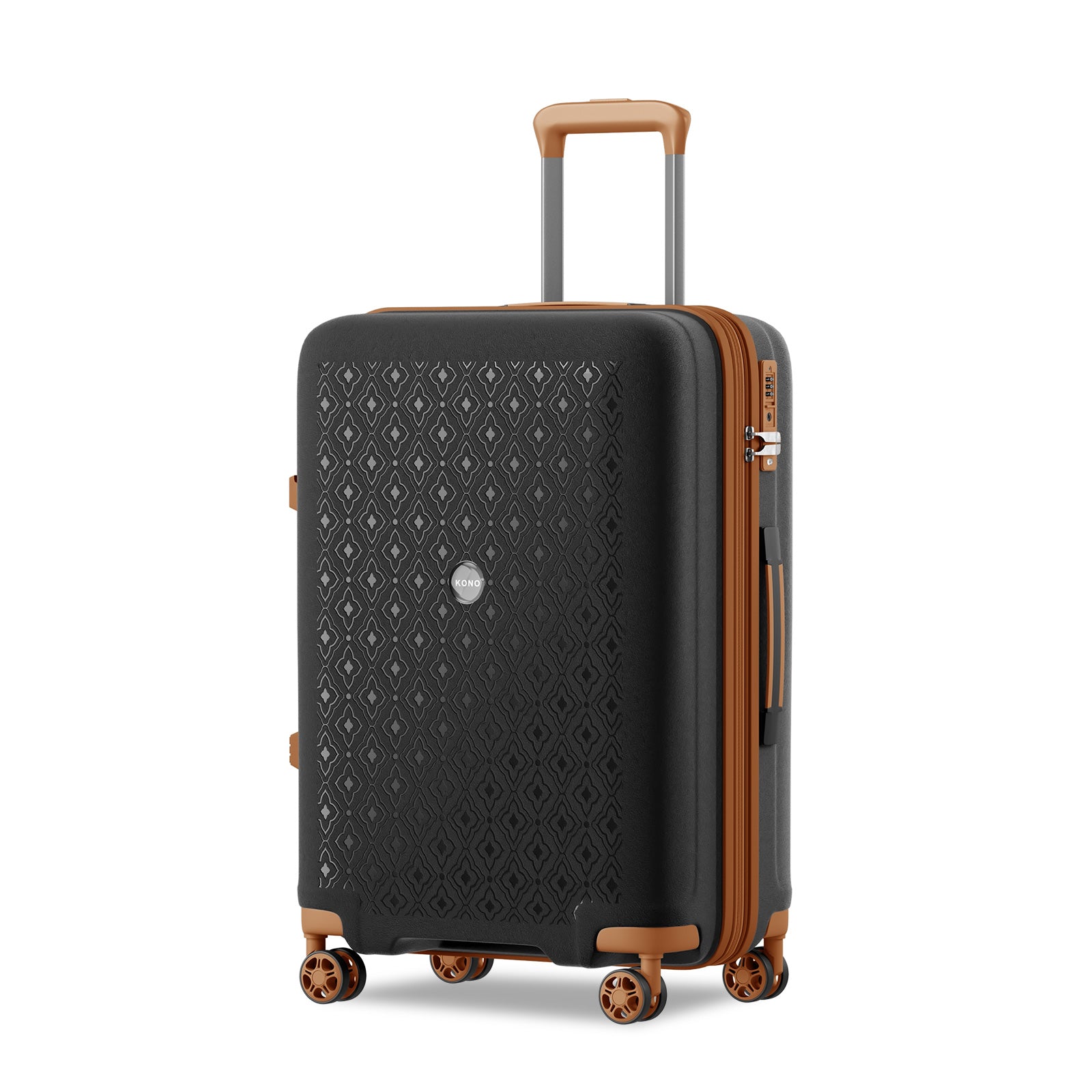 Kono PP 24-inch Hard Shell Expandable Luggage–Lightweight Suitcase with TSA Lock & Built-in Cup Holder - Black and Brown