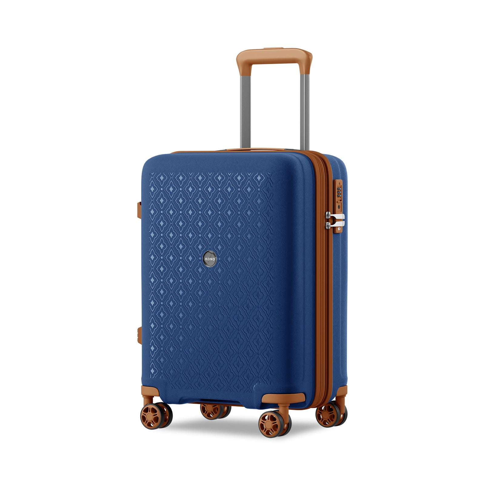 Kono PP 20-inch Hard Shell Expandable Luggage-Lightweight Suitcase with TSA Lock & Built-in Cup Holder - Navy and Brown