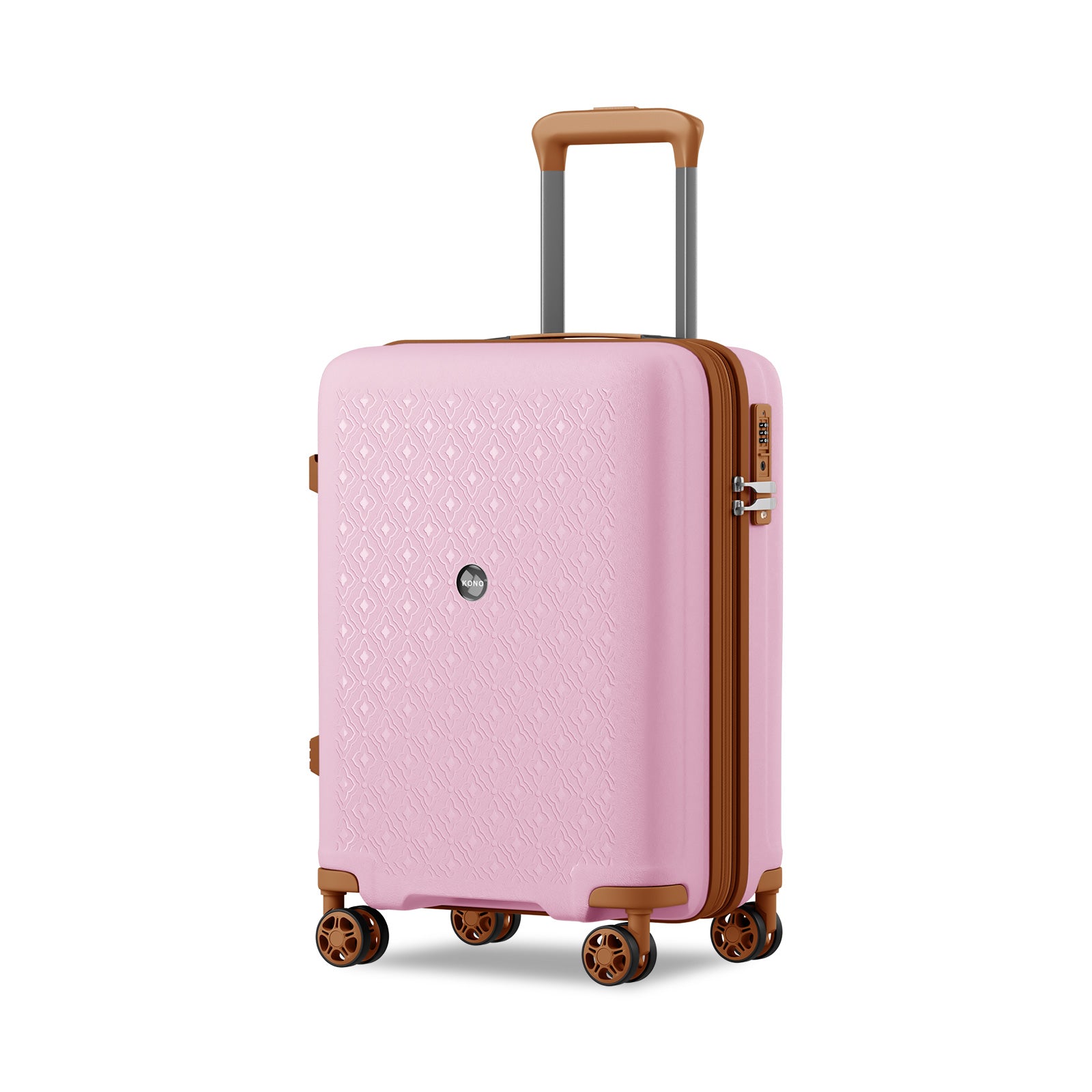 Kono PP 20-inch Hard Shell Expandable Luggage-Lightweight Suitcase with TSA Lock & Built-in Cup Holder - Pink and Brown