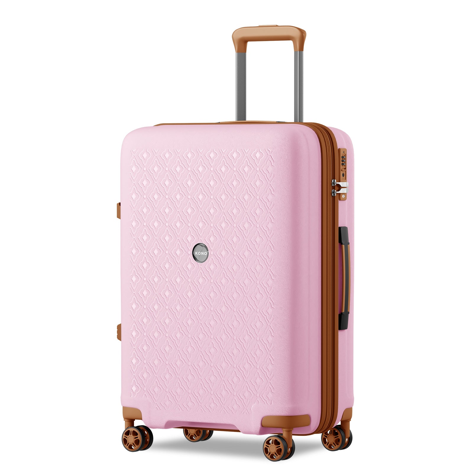 Kono PP 28-inch Hard Shell Expandable Luggage–Lightweight Suitcase with TSA Lock & Built-in Cup Holder - Pink and Brown