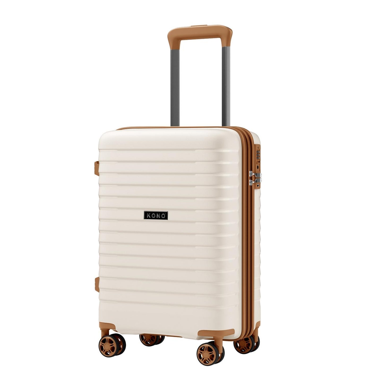 Kono 20-Inch Hard Shell Scratch-Resistant PP Luggage with Cup Holder, TSA Lock & Expandable Design-Cabin Trolley For Travel - Beige and Brown