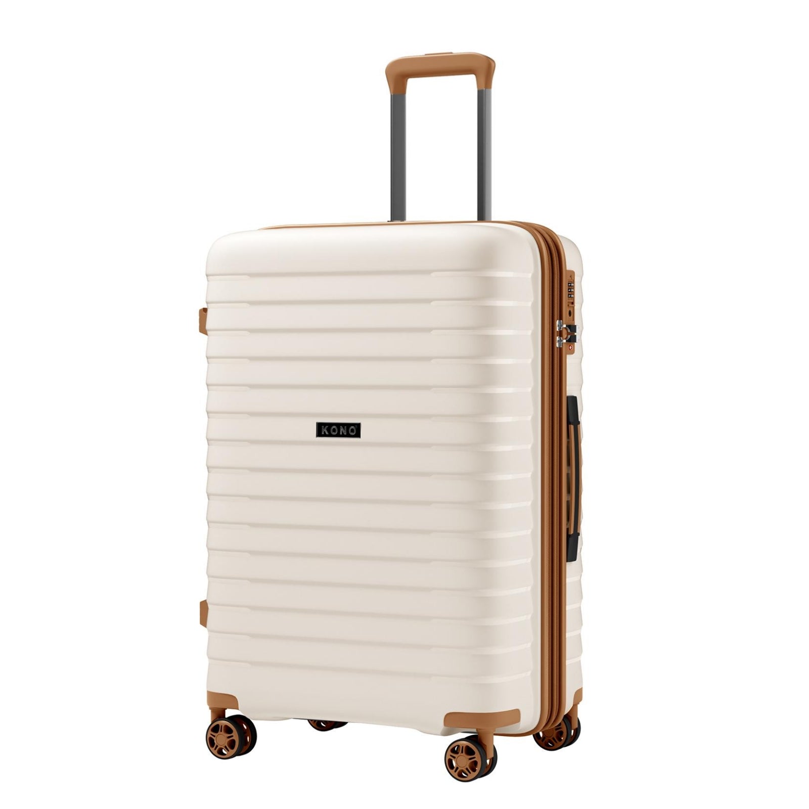 Kono 24-Inch Hard Shell Scratch-Resistant PP Luggage with Cup Holder, TSA Lock & Expandable Design-Check-in Luggage For Travel - Beige and Brown