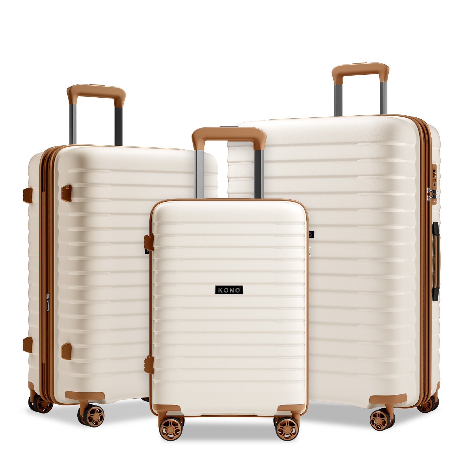 Kono 20/24/28inch Hard Shell Scratch-Resistant PP Luggage Set with Cup Holder, TSA Lock & Expandable Design-Check-in Luggage For Travel - Beige and Brown