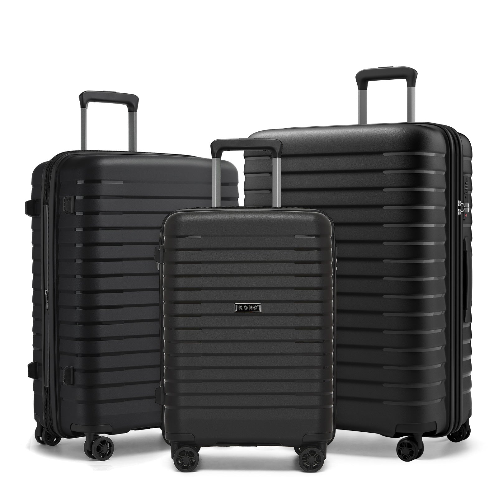 Kono 20/24/28inch Hard Shell Scratch-Resistant PP Luggage Set with Cup Holder, TSA Lock & Expandable Design-Check-in Luggage For Travel - Black