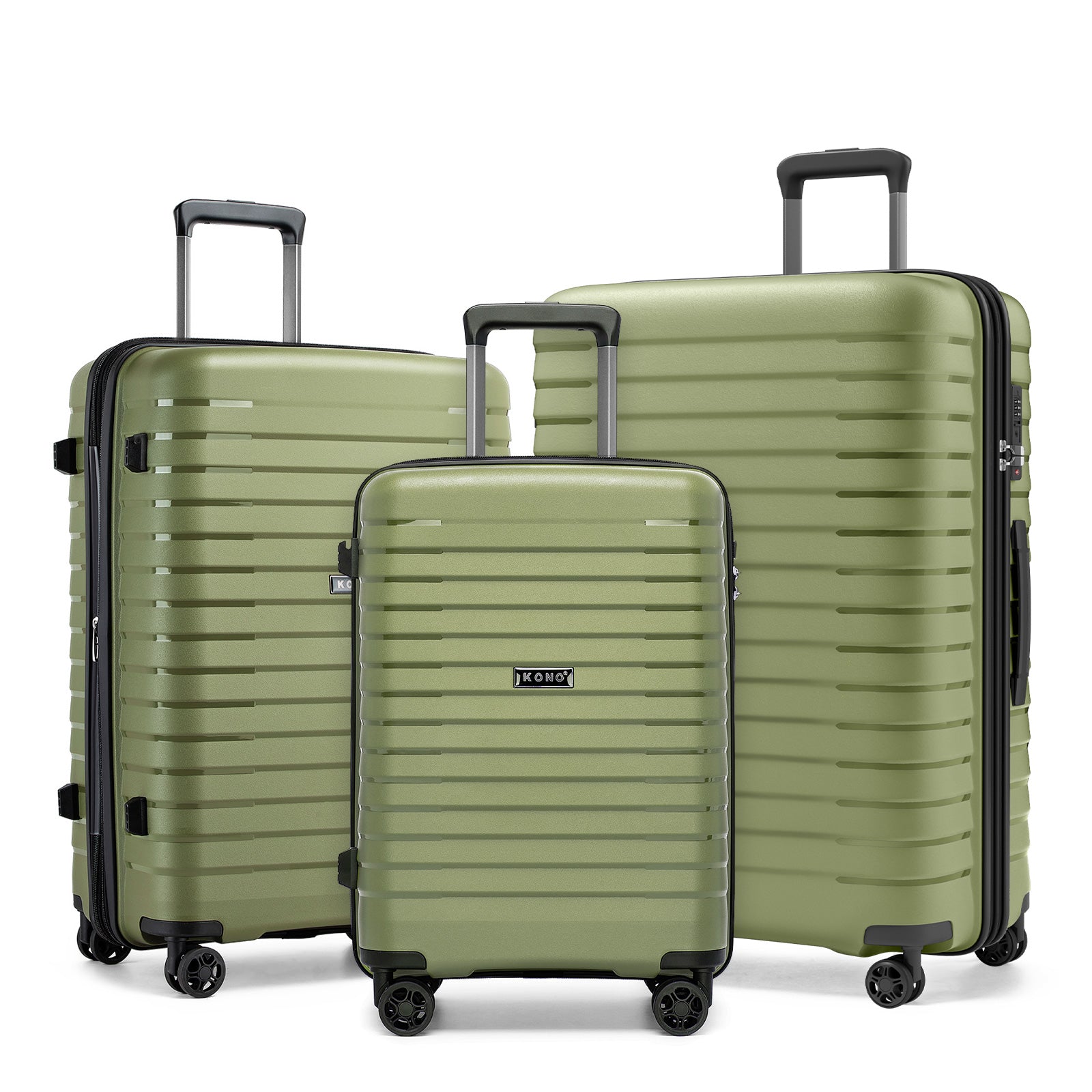 Kono 20/24/28inch Hard Shell Scratch-Resistant PP Luggage Set with Cup Holder, TSA Lock & Expandable Design-Check-in Luggage For Travel - Green