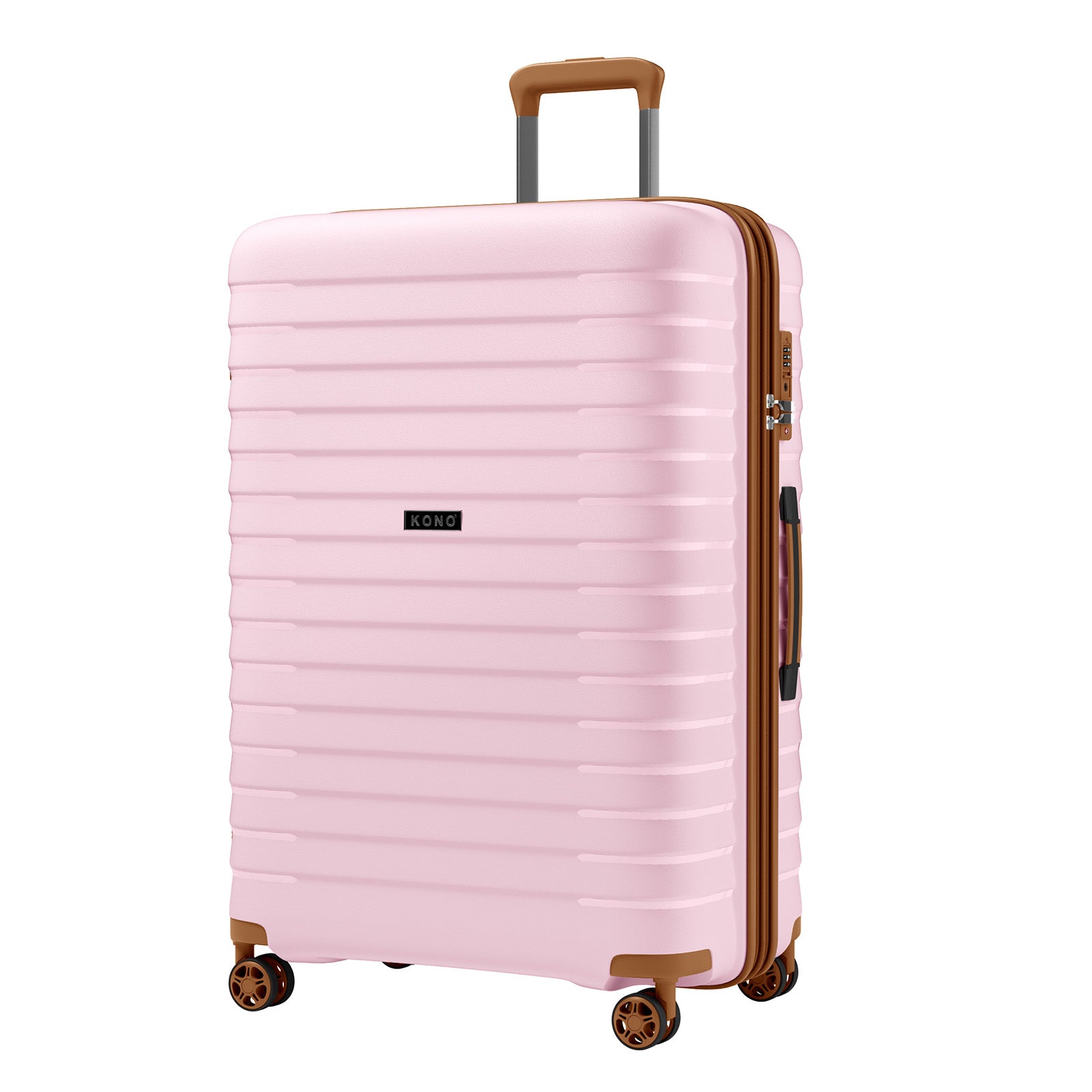Kono 28-Inch Hard Shell Scratch-Resistant PP Luggage with Cup Holder, TSA Lock & Expandable Design-Check-in Luggage For Travel - Pink and Brown