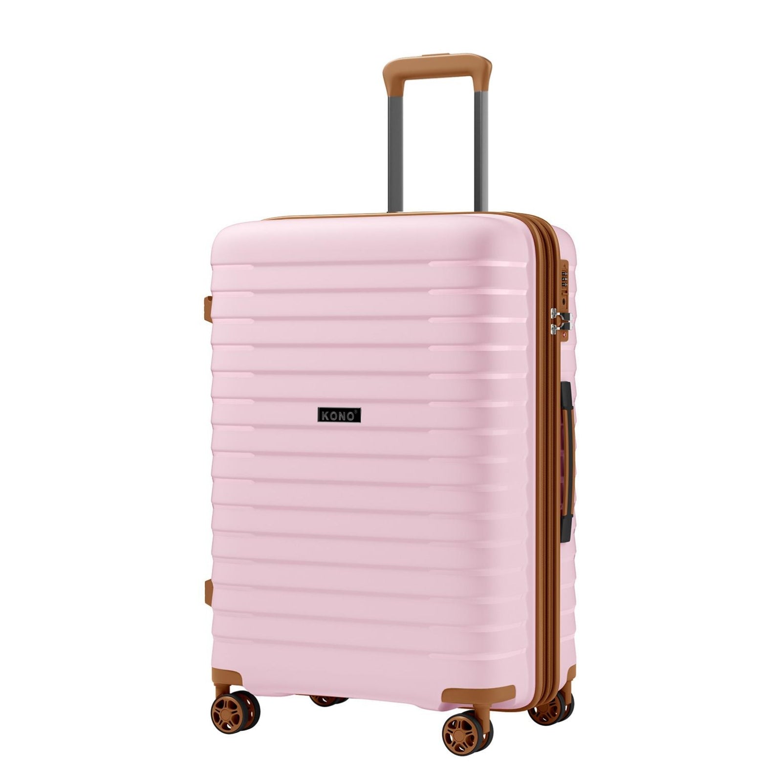 Kono 24-Inch Hard Shell Scratch-Resistant PP Luggage with Cup Holder, TSA Lock & Expandable Design-Check-in Luggage For Travel - Pink and Brown