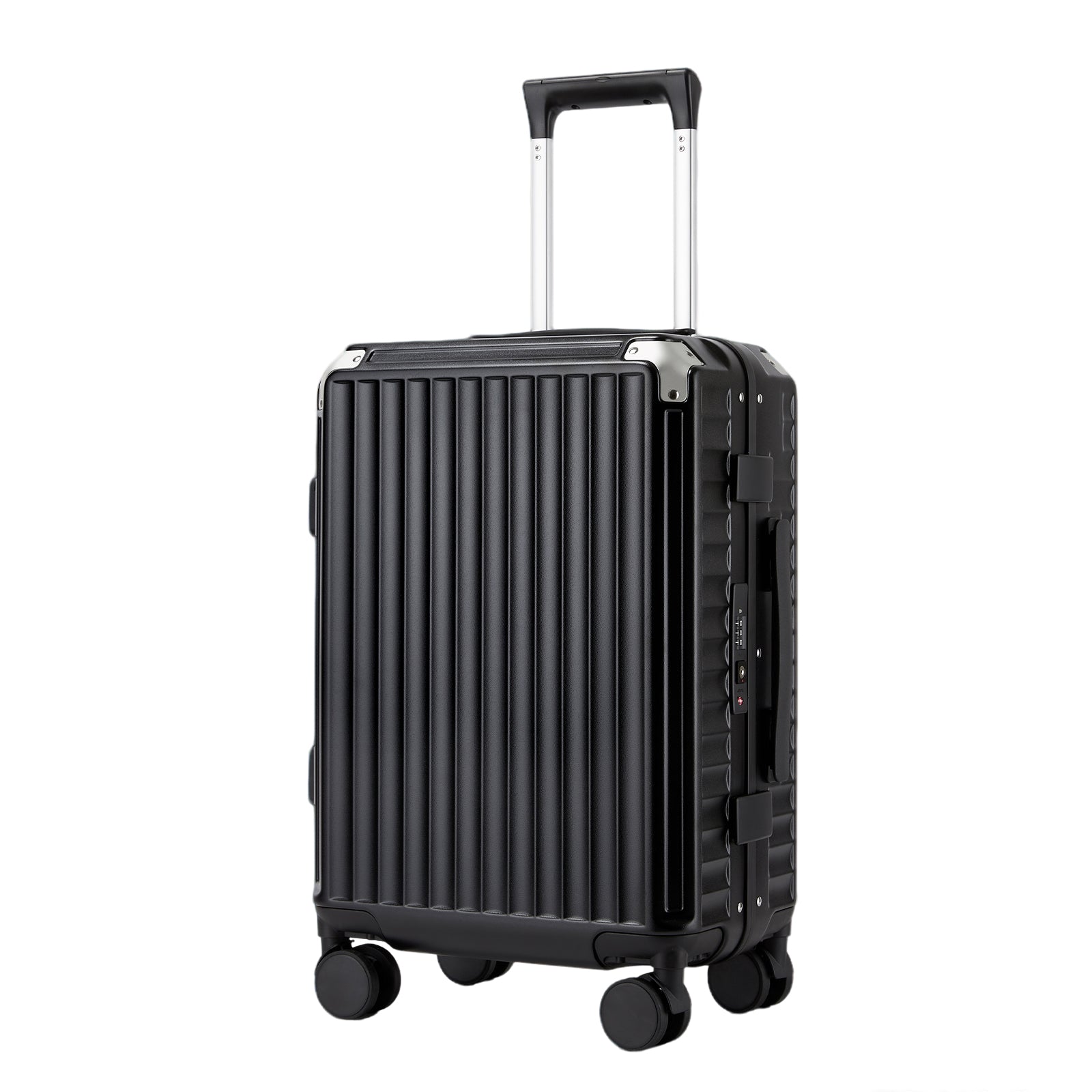 Kono 20-Inch Zipperless Aluminium Frame PC Hard Shell Carry-on Suitcase – Smart Lock Travel Luggage with Phone Holder & Cup Holder - Black
