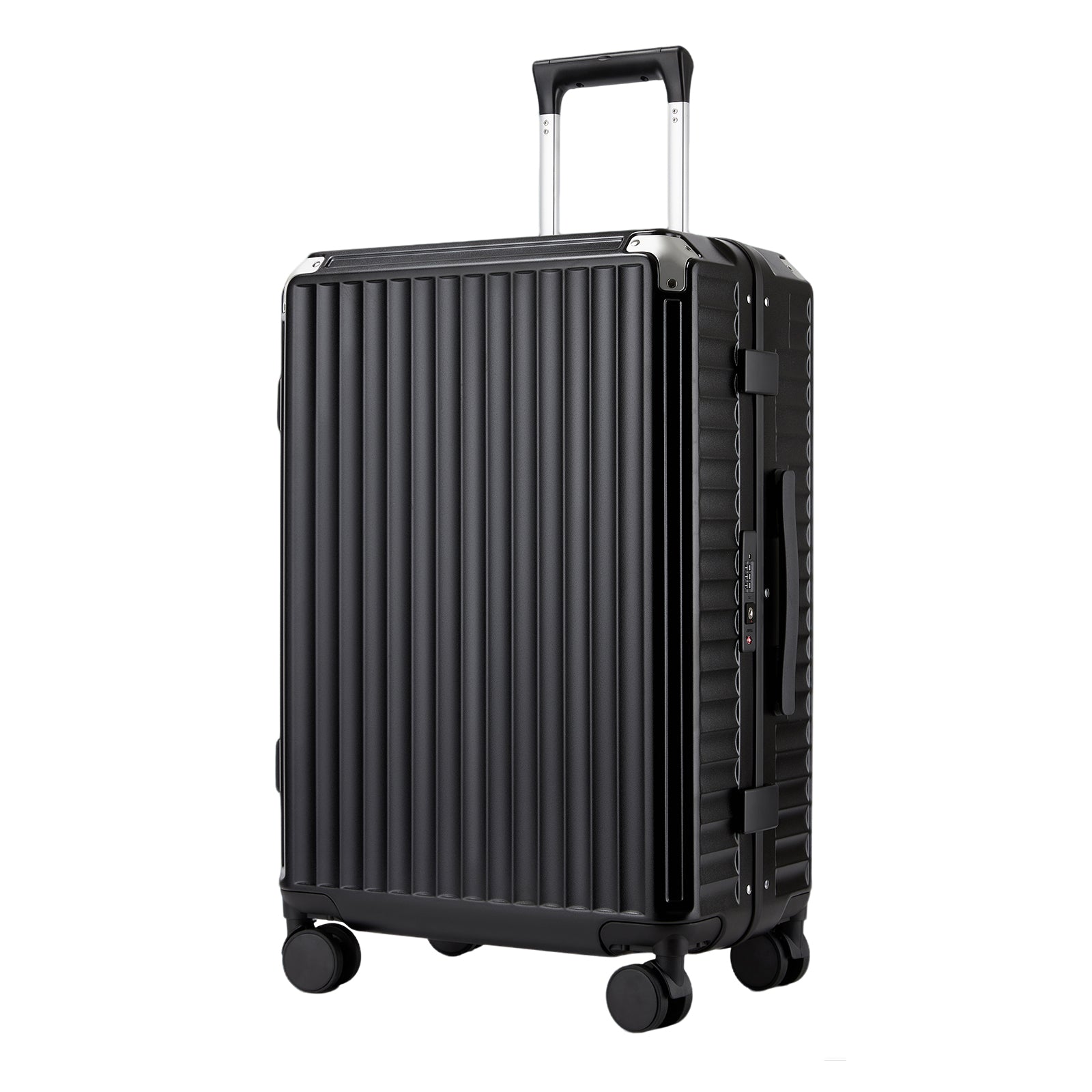 Kono 24-Inch Zipperless Medium Suitcase with Reinforced Aluminium Frame, TSA Lock, Checked Luggage with Smart Travel Features - Black