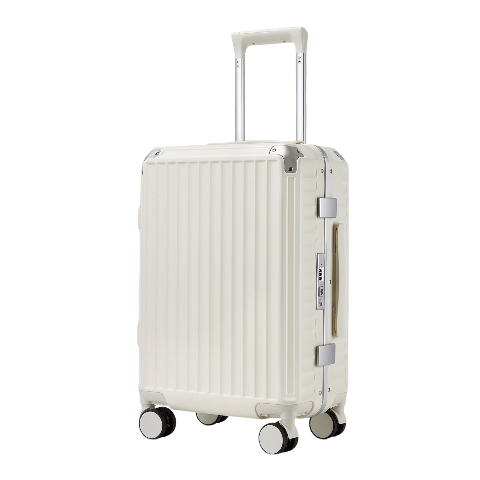 Kono 20-Inch Zipperless Aluminium Frame PC Hard Shell Carry-on Suitcase – Smart Lock Travel Luggage with Phone Holder & Cup Holder - White