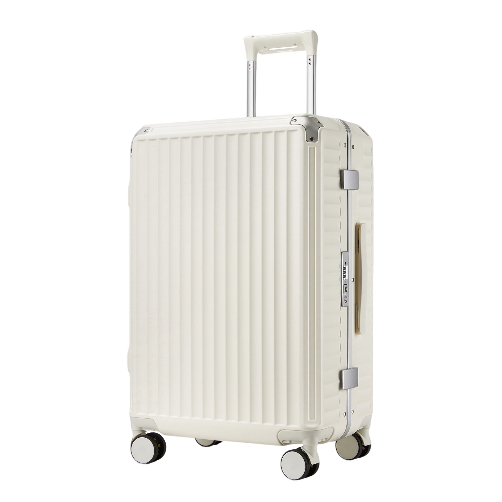 Kono 24-Inch Zipperless Medium Suitcase with Reinforced Aluminium Frame, TSA Lock, Checked Luggage with Smart Travel Features - White