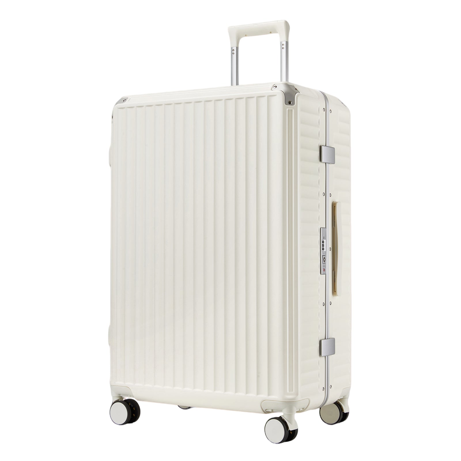 Kono 28-Inch Large Suitcase with Reinforced Aluminium Frame, TSA Lock, Checked Luggage with Smart Travel Features - White