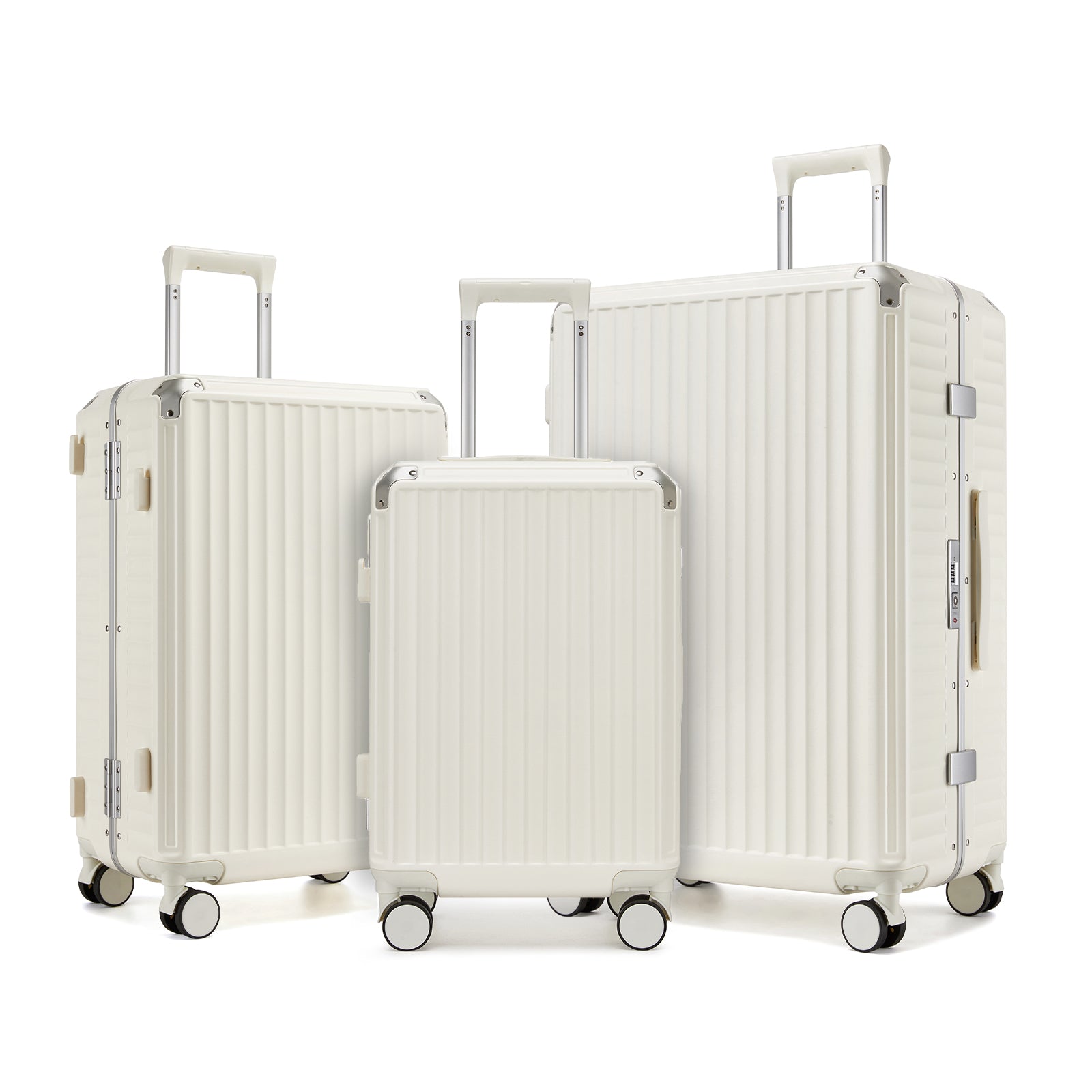 Kono 3-Piece Zipperless Aluminium Frame Luggage Set with TSA Lock, Smart Travel Features - White