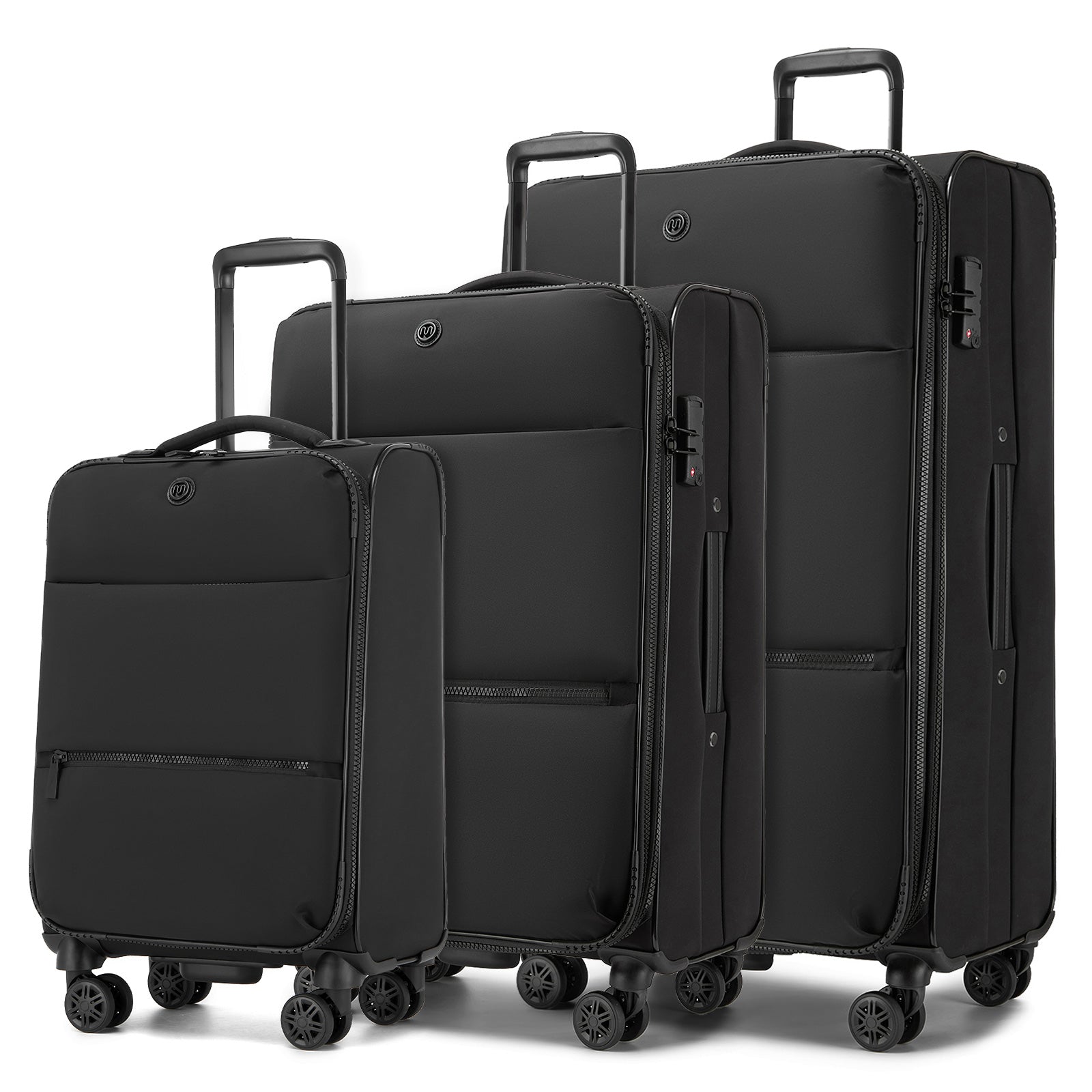 3 Piece Softshell Expandable Luggage Set 20/26/30 Inch, Lightweigh Suitcase with Silent Wheels & Organised Interior for Travel - Black