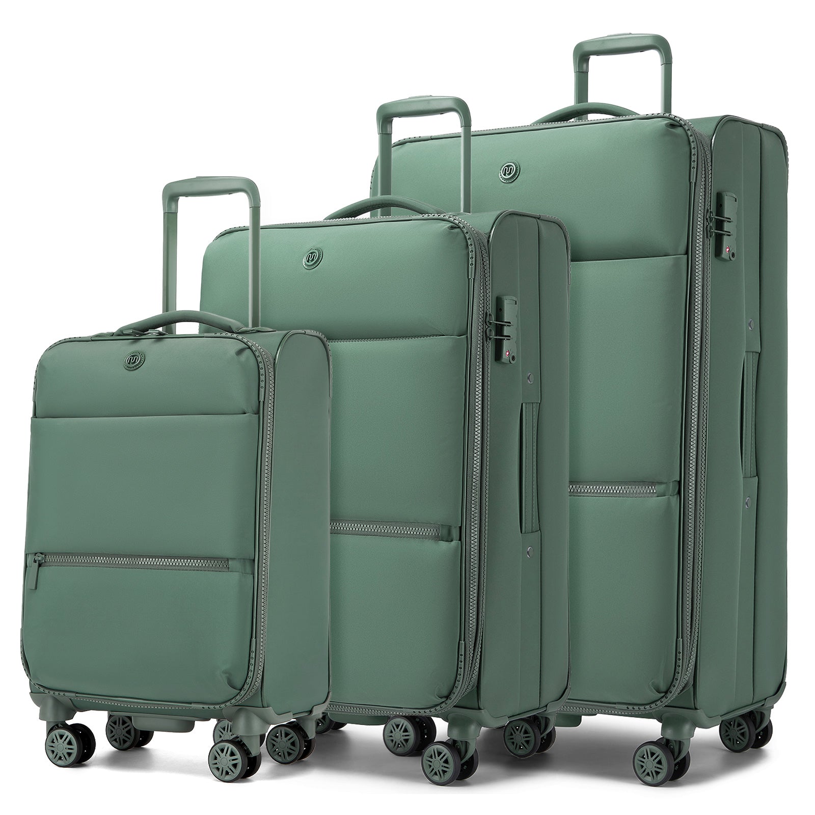 3 Piece Softshell Expandable Luggage Set 20/26/30 Inch, Lightweigh Suitcase with Silent Wheels & Organised Interior for Travel - Green