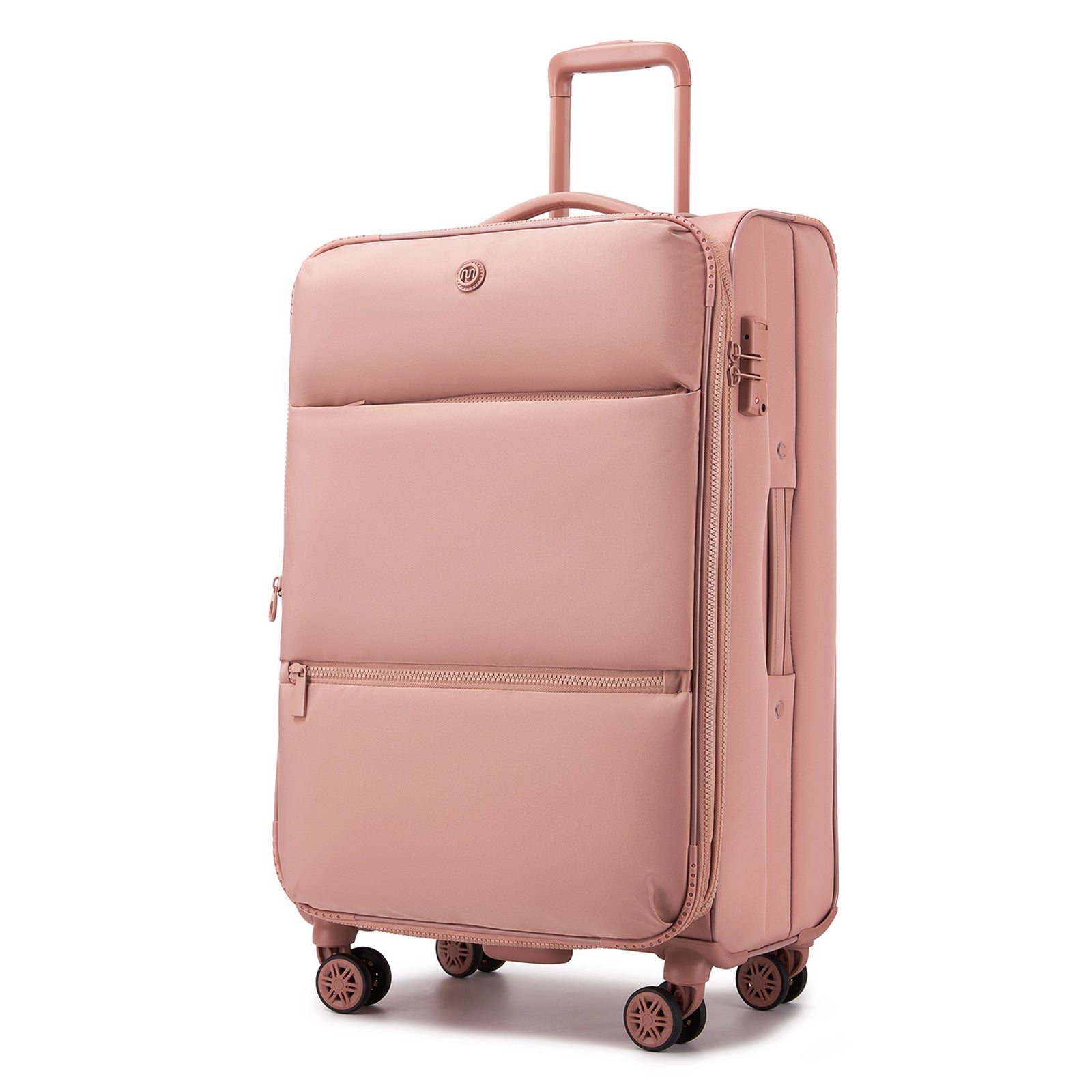 26 inch Women's Lightweight Softshell Suitcase with Spinner Wheels and Spacious Compartments - Pink