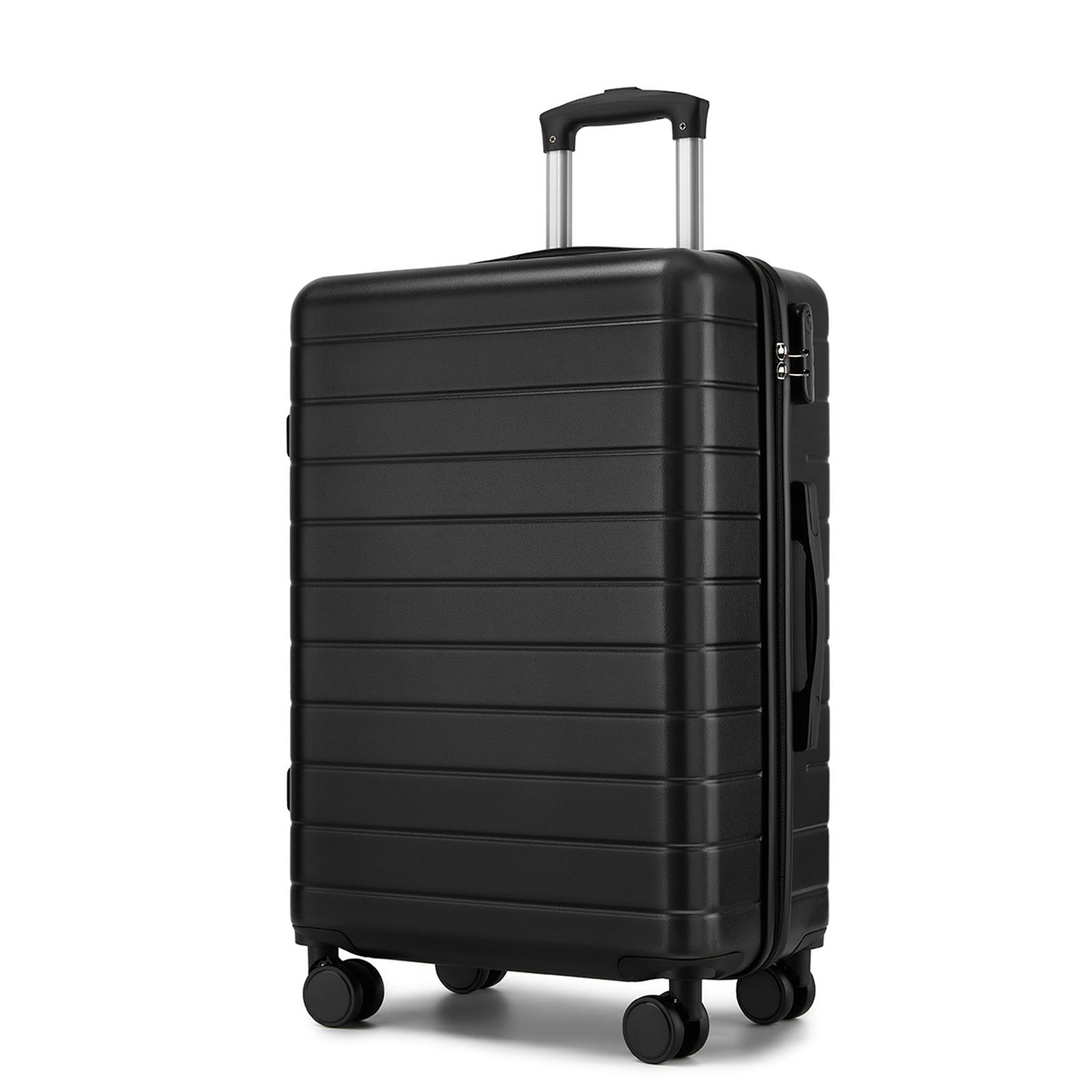 24 Inch Checked Luggage, Durable ABS Hard Shell Suitcase with 360 Silent Spinner Wheels & Secure Combination Lock - Black