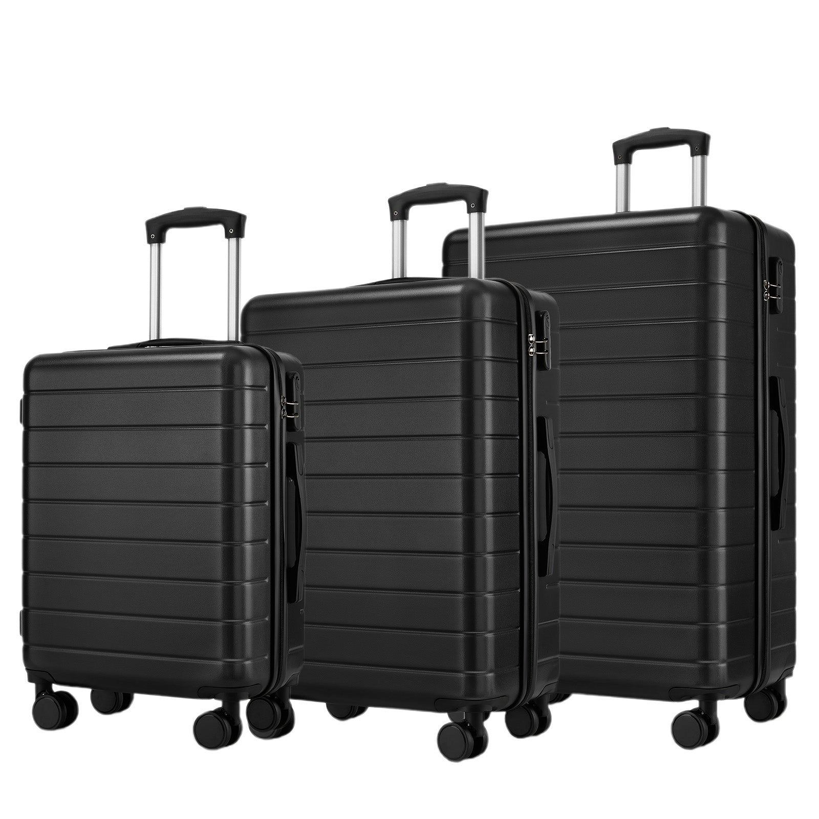 3-Piece Hard Shell Luggage Set (20/24/28 Inch), Lightweight ABS Suitcases with Silent Wheels & Combination Locks - Black