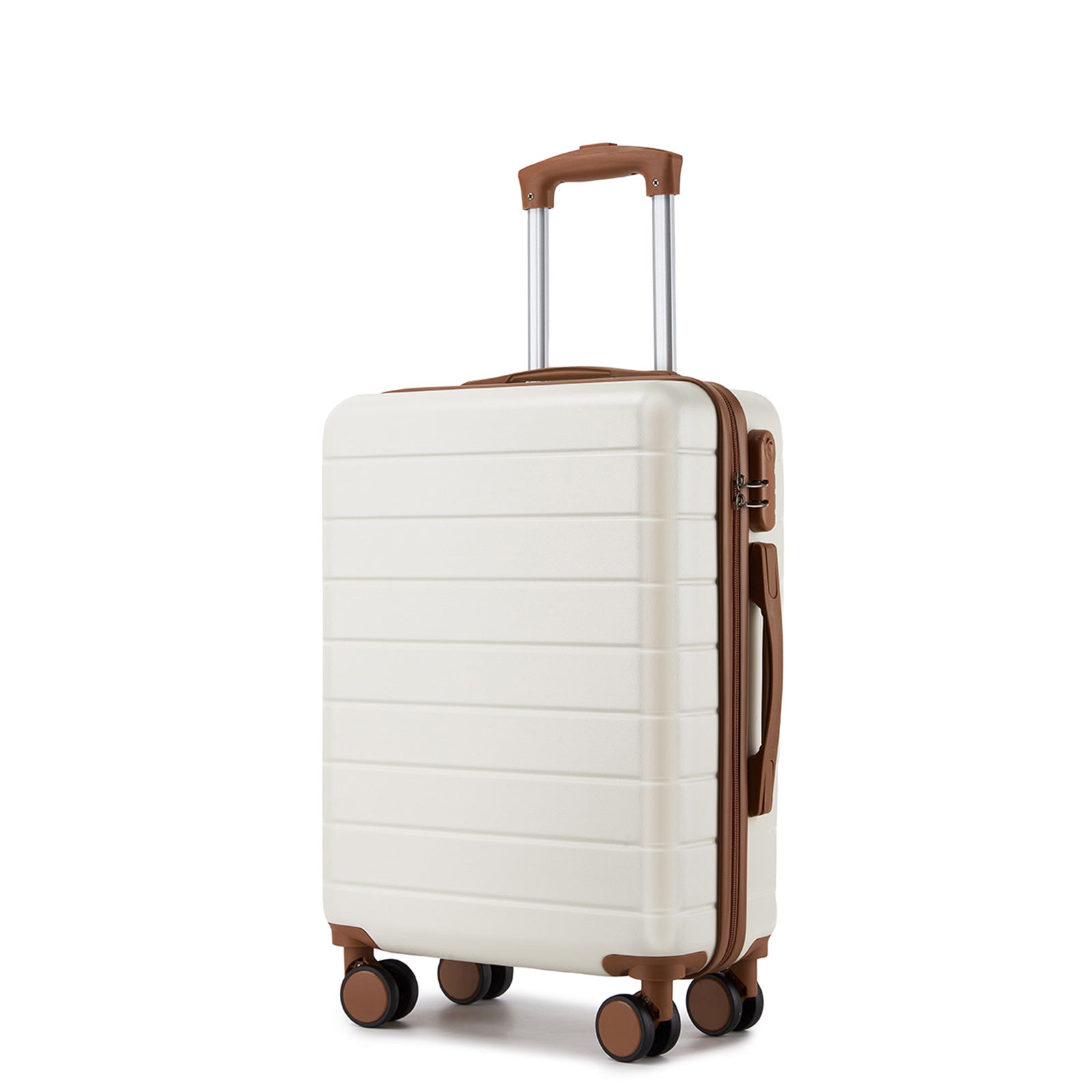 20 Inch Carry-On Luggage, Lightweight ABS Hard Shell Suitcase with 360 Silent Wheels, Combination Lock & Organised Interior - Cream and Brown