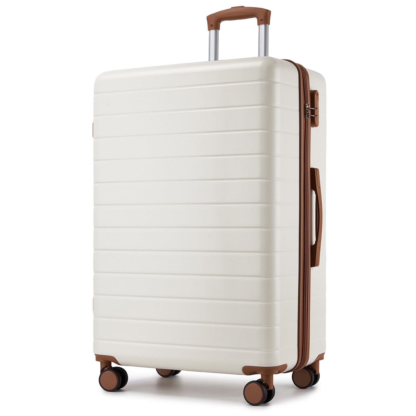 28 Inch Large Checked Luggage, Premium ABS Hard Shell Suitcase with 360 Silent Wheels & Secure Combination Lock - Cream And Brown