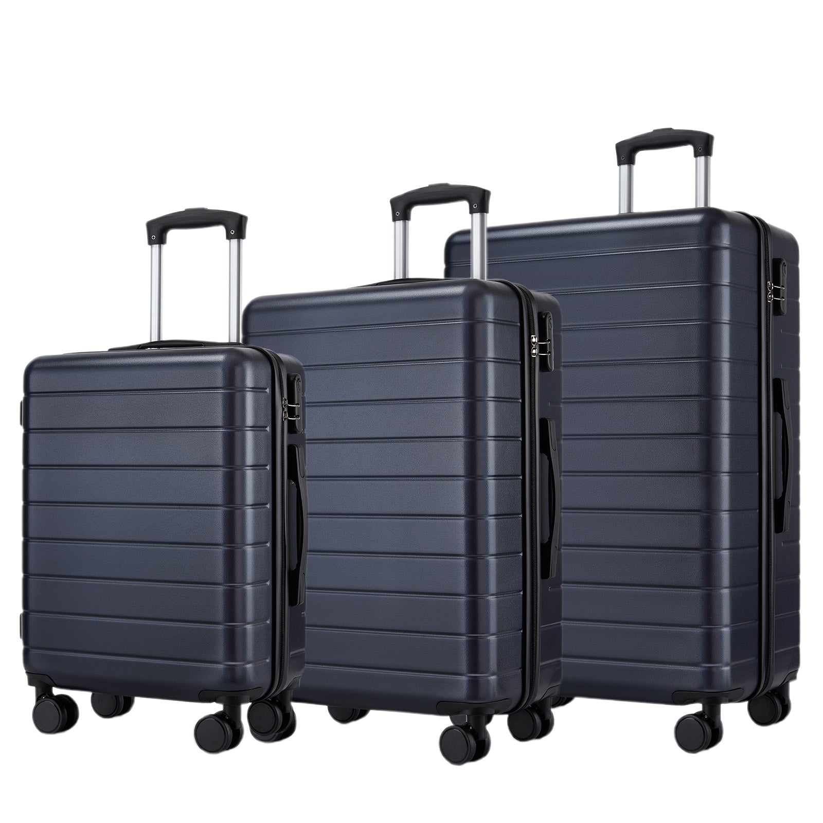 3-Piece Hard Shell Luggage Set (20/24/28 Inch), Lightweight ABS Suitcases with Silent Wheels & Combination Locks - Navy