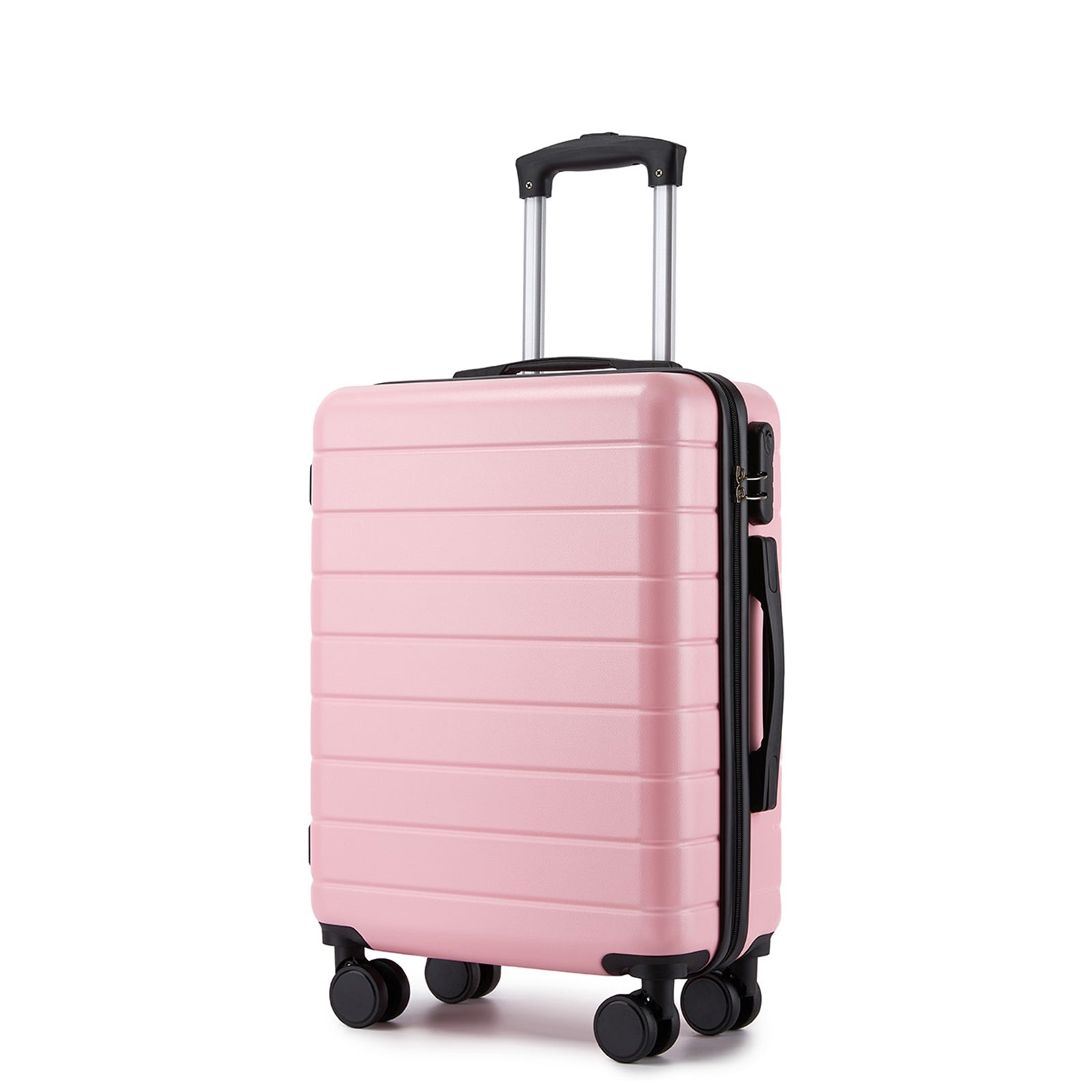 20 Inch Carry-On Luggage, Lightweight ABS Hard Shell Suitcase with 360 Silent Wheels, Combination Lock & Organised Interior - Pink