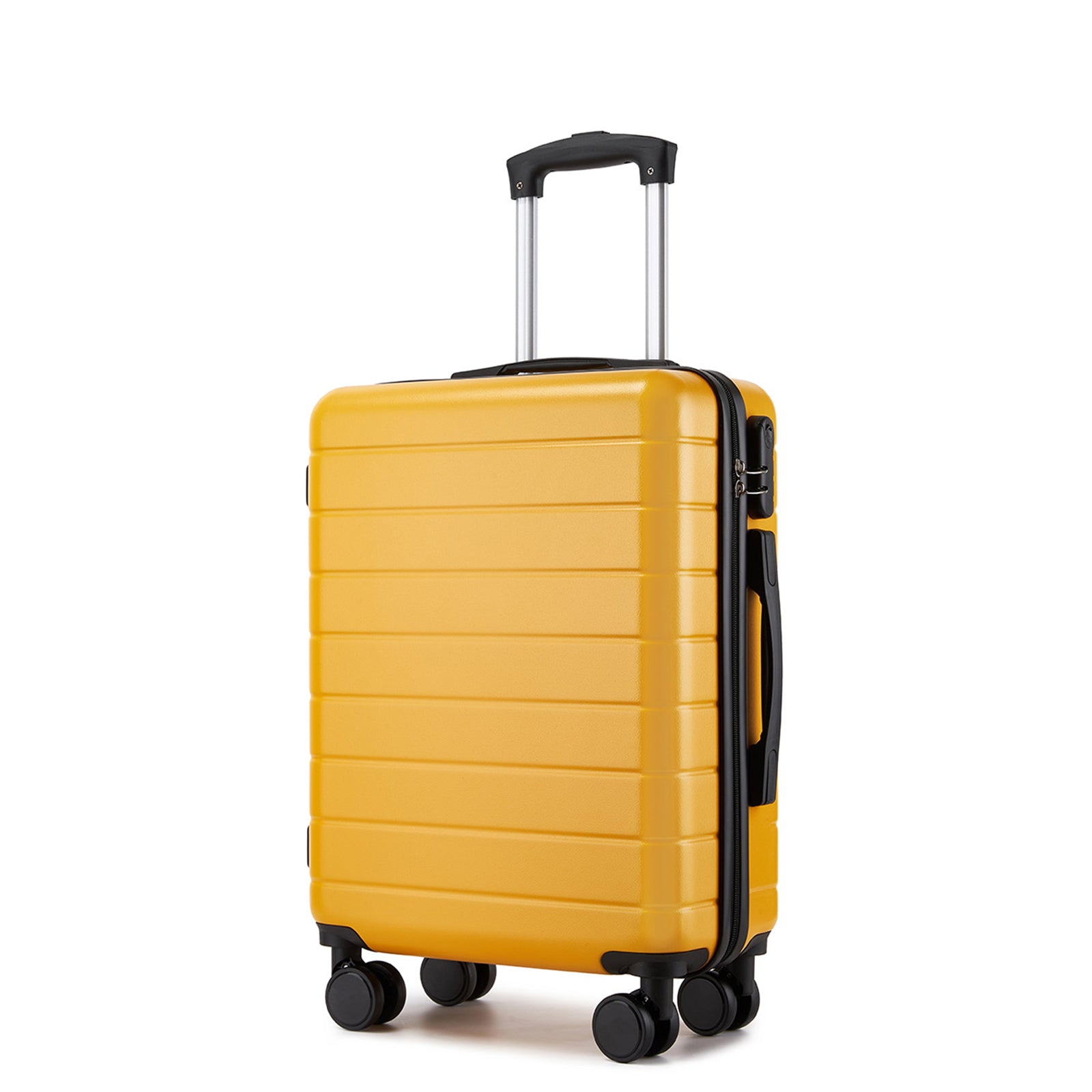 20 Inch Carry-On Luggage, Lightweight ABS Hard Shell Suitcase with 360 Silent Wheels, Combination Lock & Organised Interior - Yellow