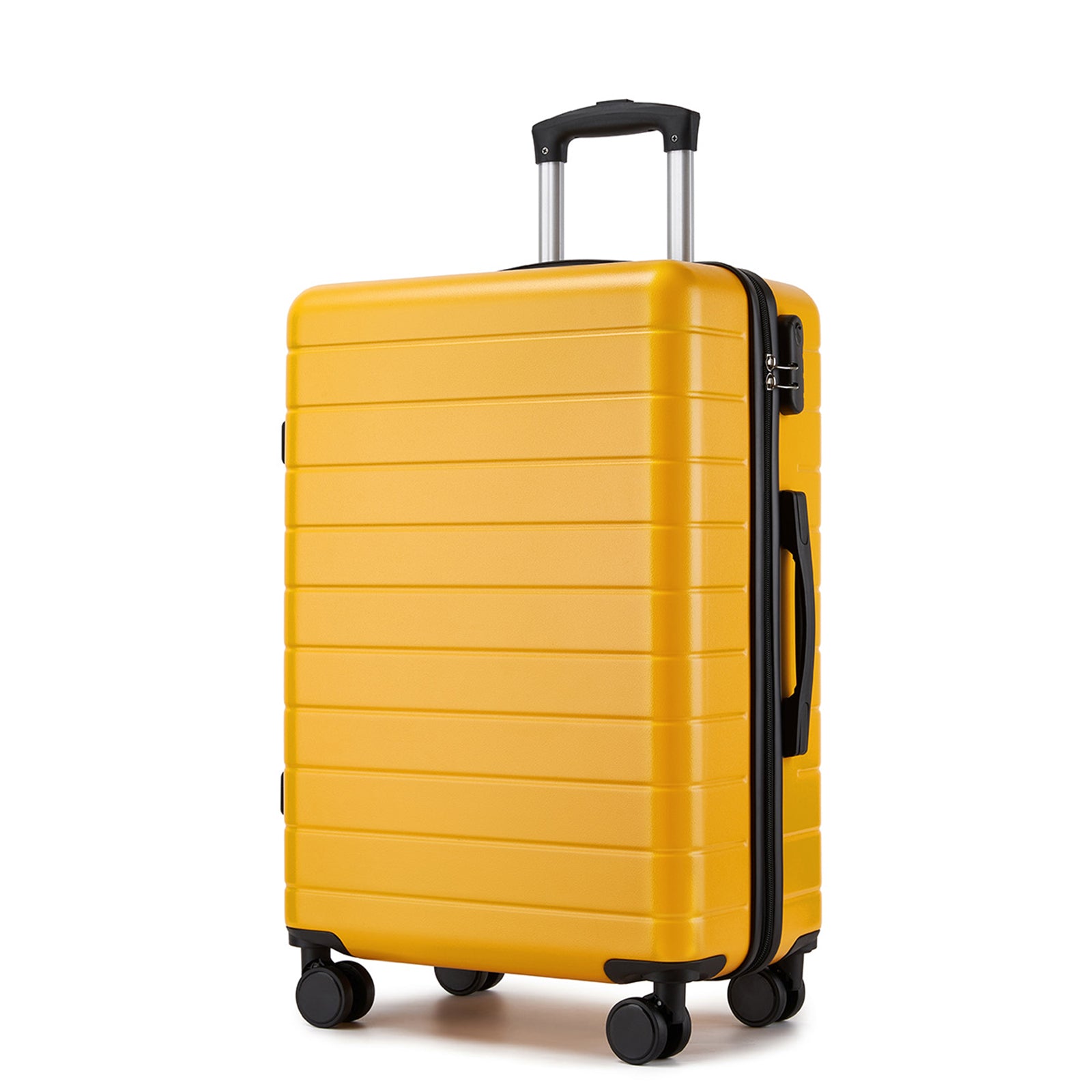 24 Inch Checked Luggage, Durable ABS Hard Shell Suitcase with 360 Silent Spinner Wheels & Secure Combination Lock - Yellow