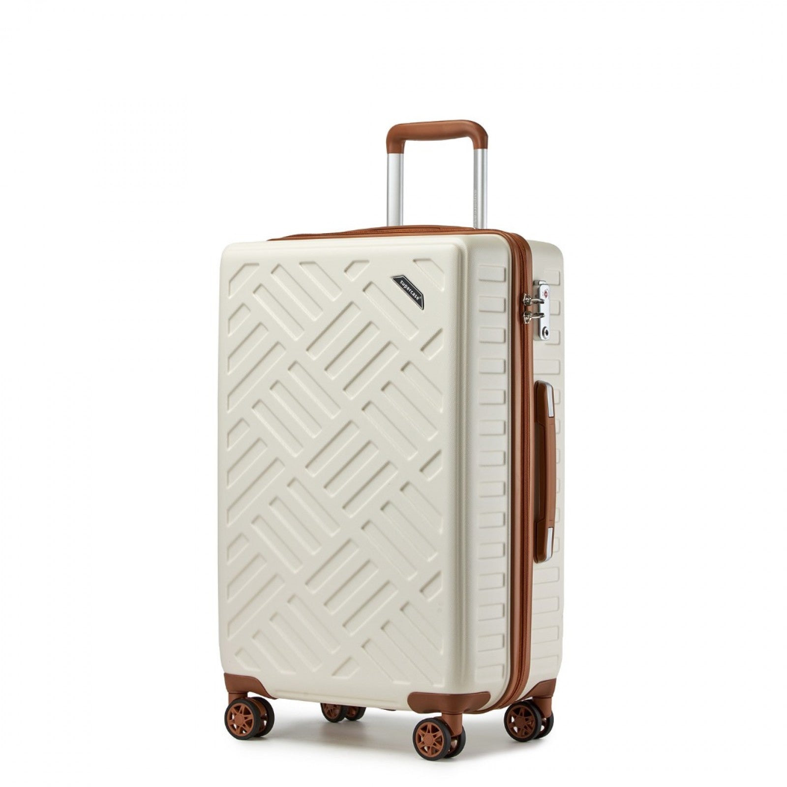 Supercase 24 Inch Sleek Geometric Pattern Hard Shell ABS+PC Check-In Suitcase with TSA Lock for Effortless Travel - Cream And Brown