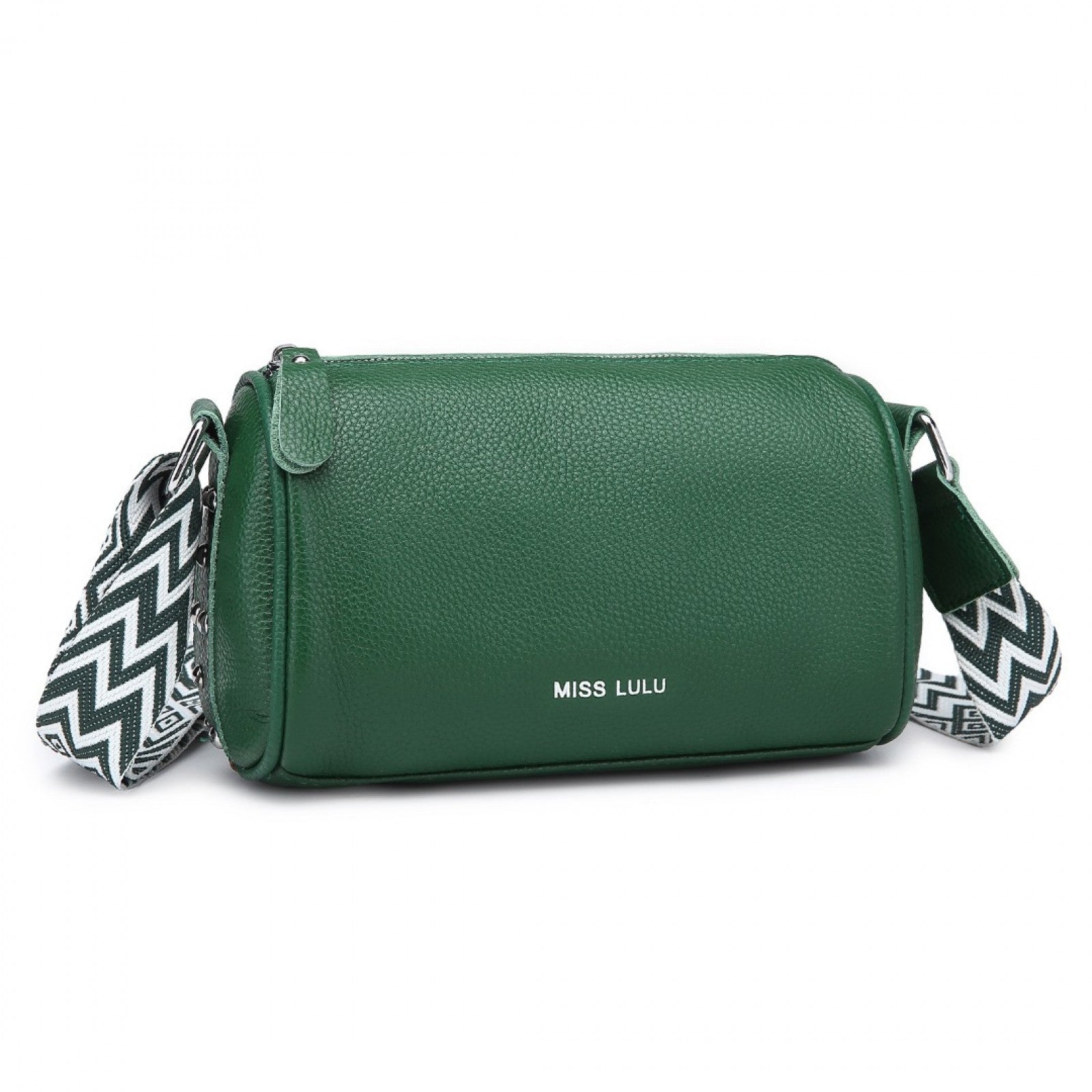 Miss Lulu Lightweight Wide Strap Genuine Leather Crossbody Bag - Green