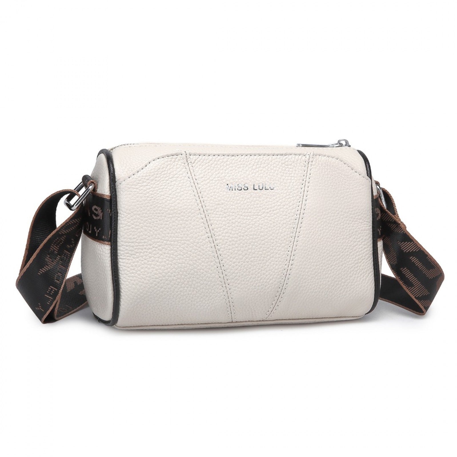 Miss Lulu Simple And Elegant Wide Strap Genuine Leather Crossbody Bag - Beige
