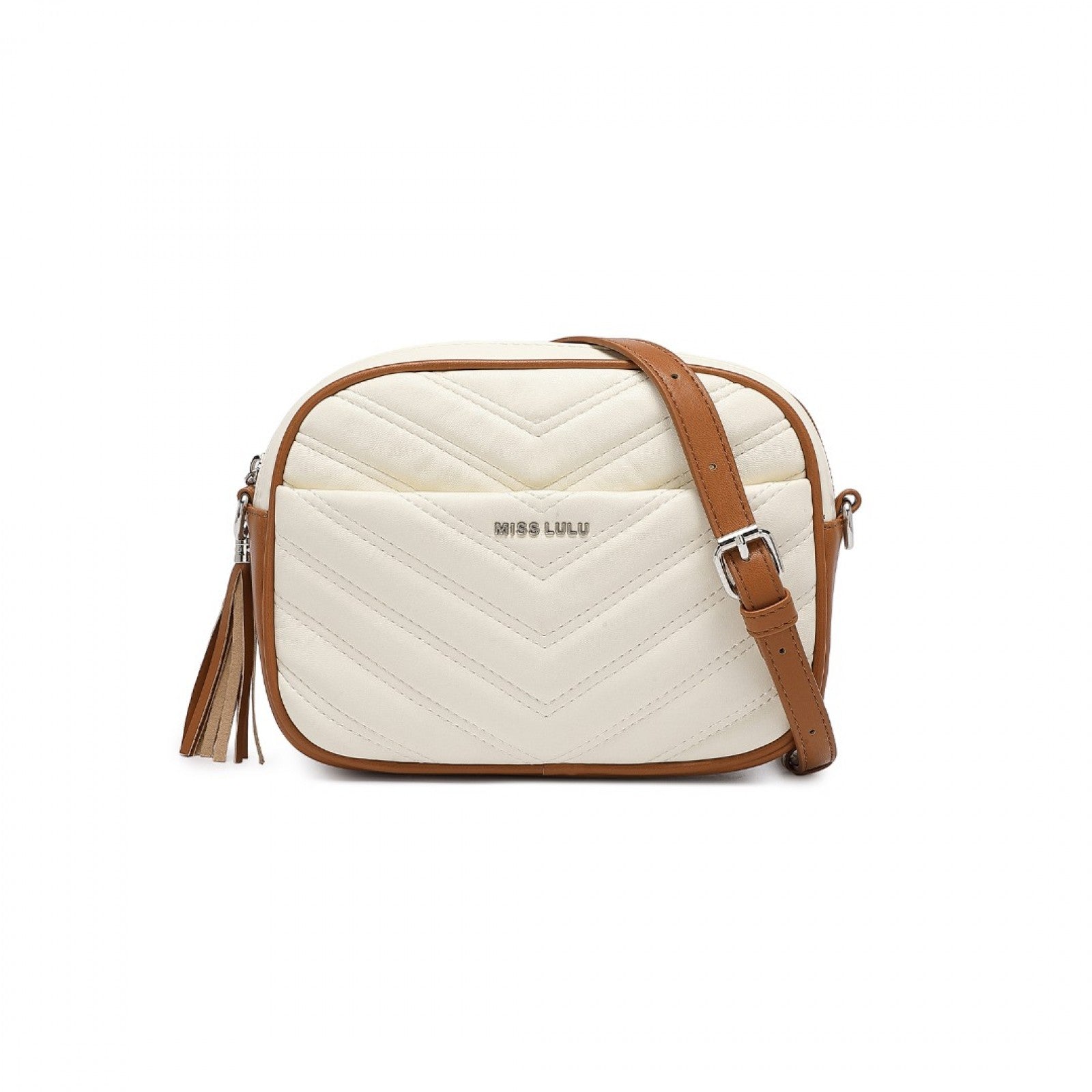 Miss LuLu Lightweight Quilted Leather Cross body Bag - Beige And Brown