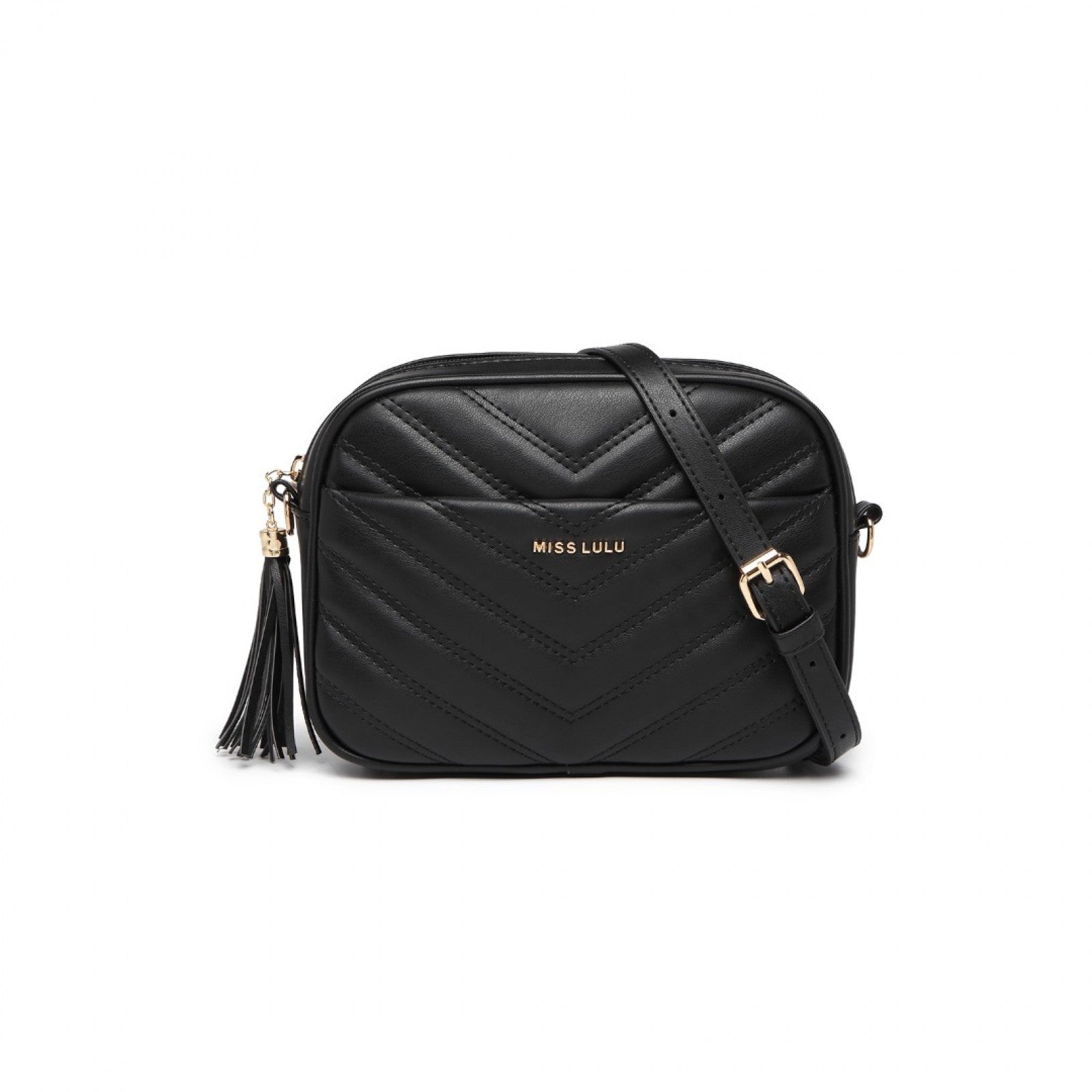 Miss LuLu Lightweight Quilted Leather Cross body Bag - Black
