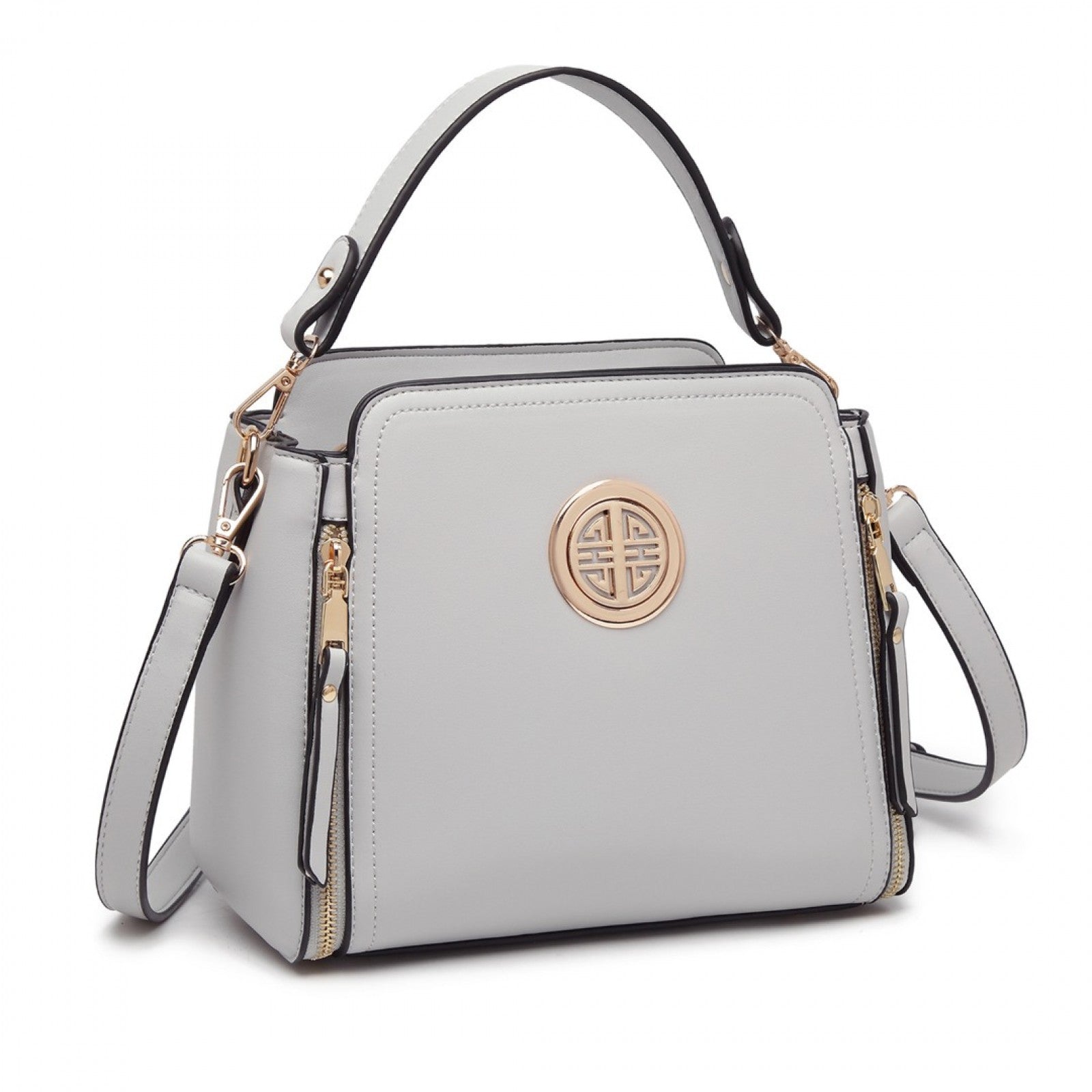 Miss Lulu Leather Look Practical Crossbody Bag - Grey